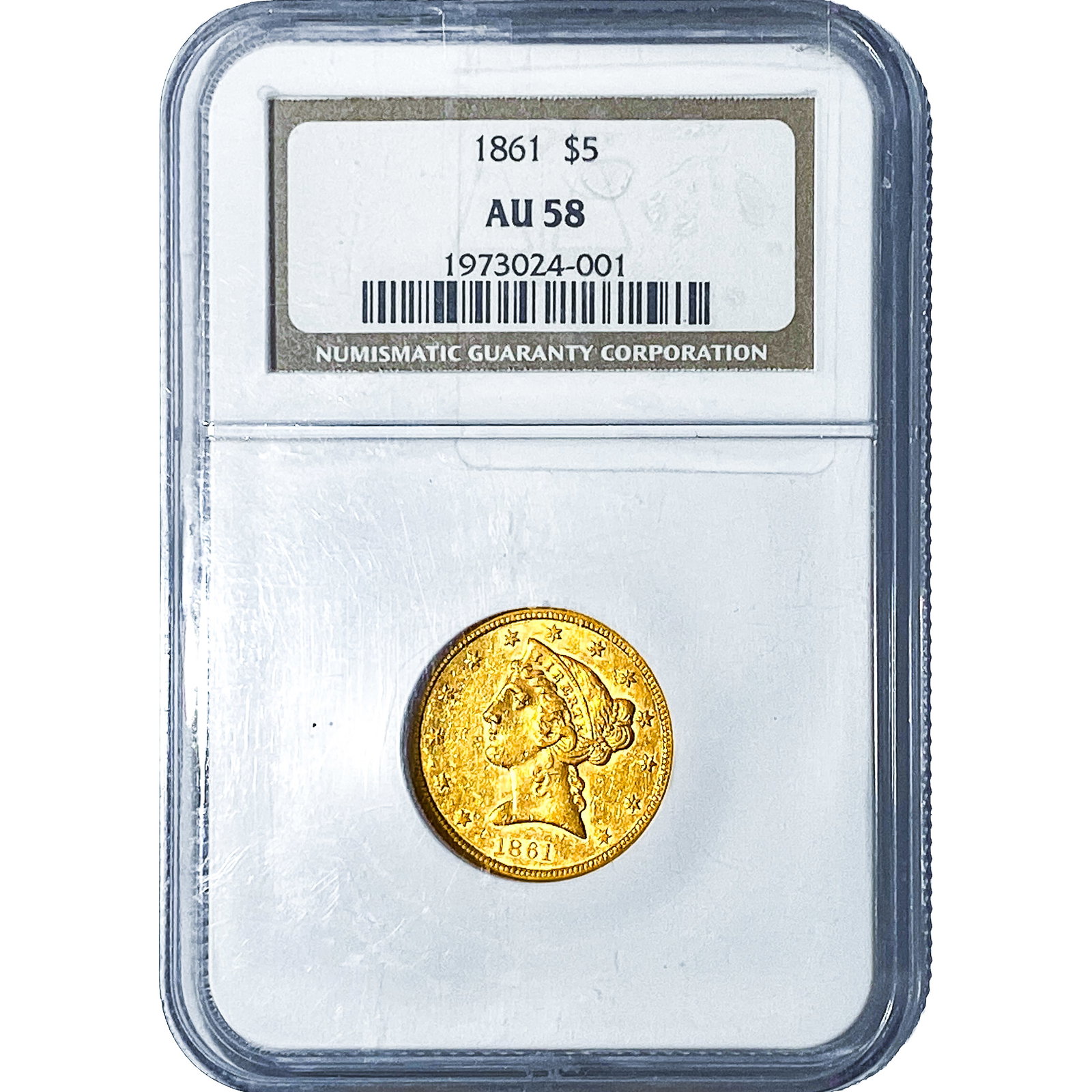 1861 $5 Gold Half Eagle NGC AU58: 1861 $5 Gold Half Eagle NGC AU58