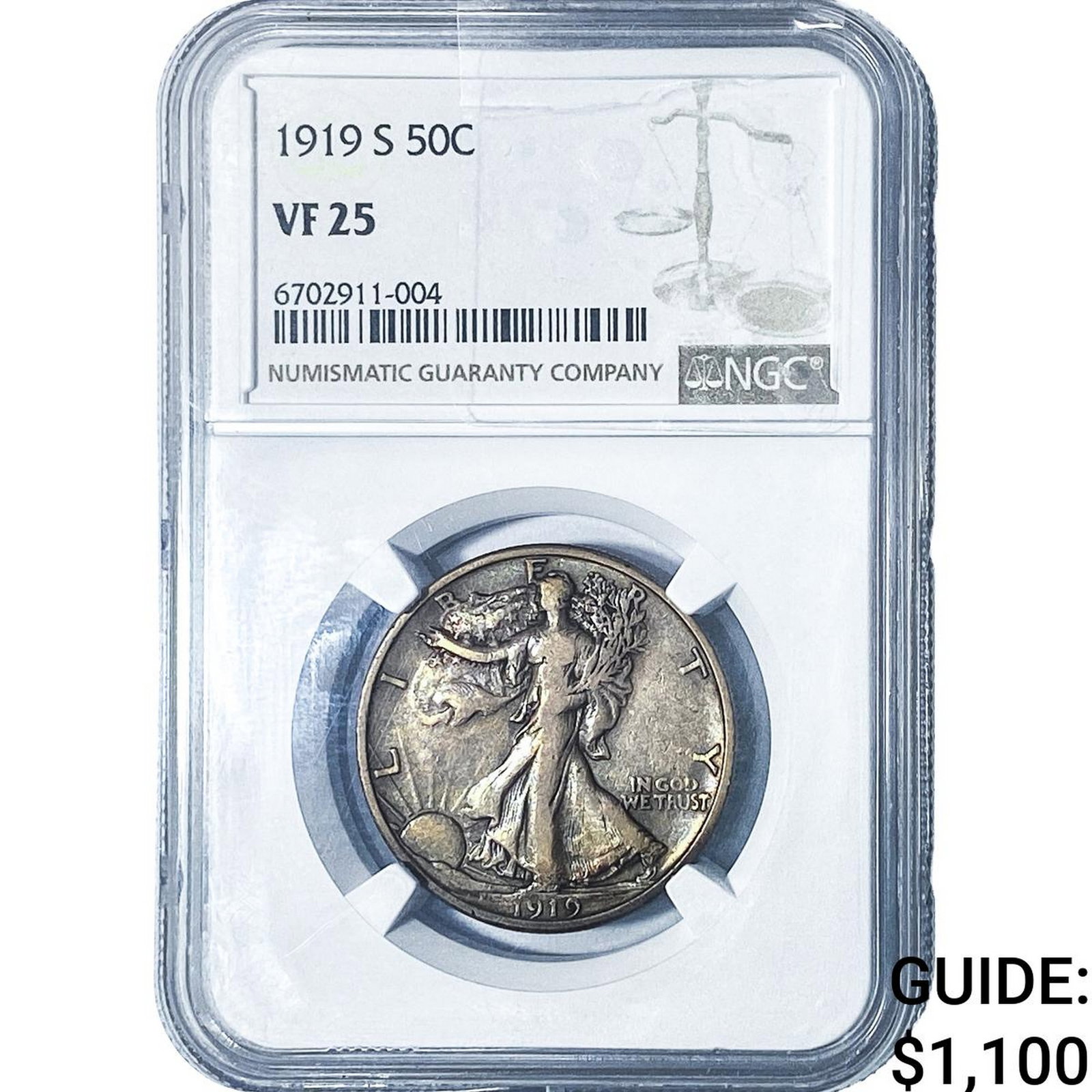 1919-S Walking Liberty Half Dollar NGC VF25: 1919-S Walking Liberty Half Dollar NGC VF25