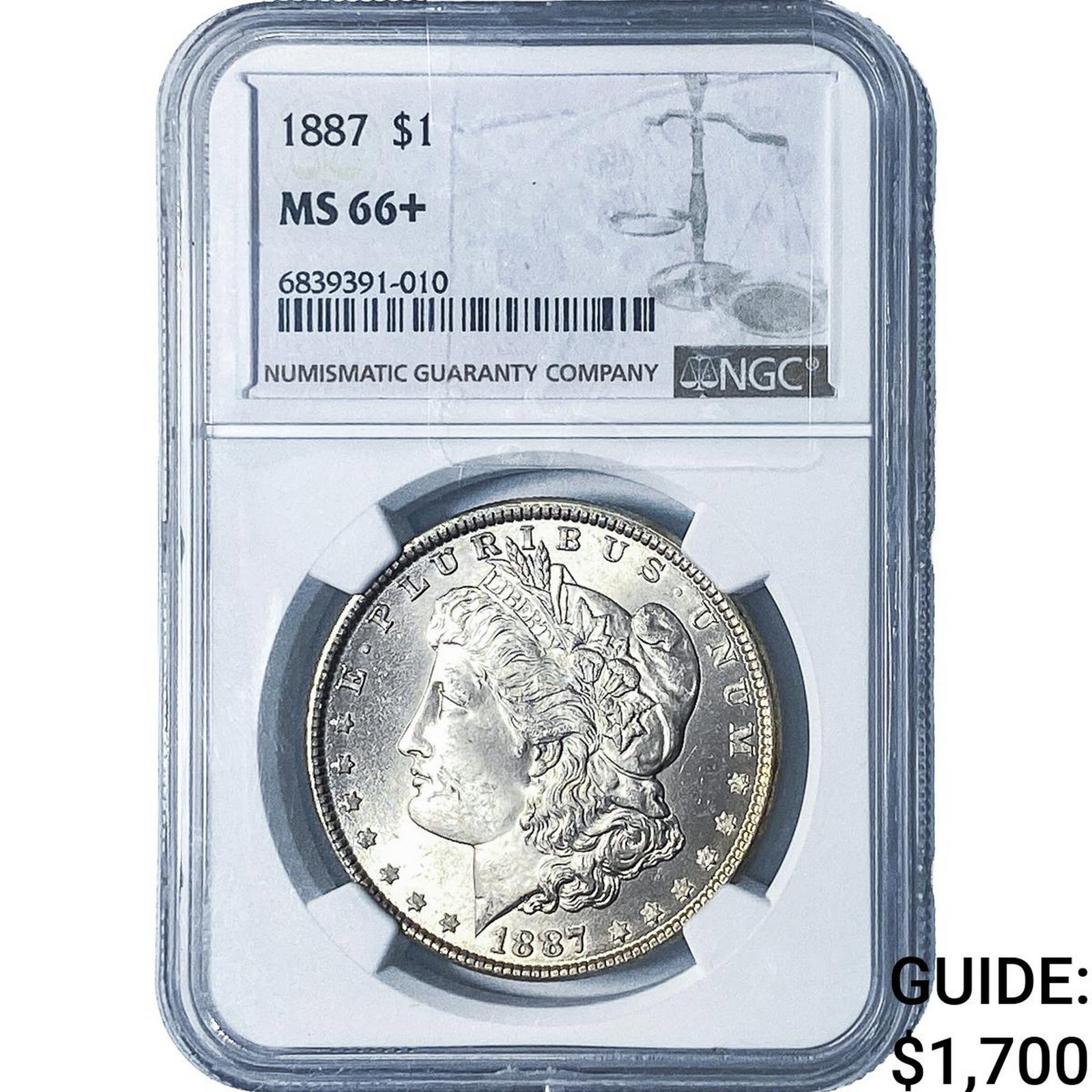 1887 Morgan Silver Dollar NGC MS66+: 1887 Morgan Silver Dollar NGC MS66+