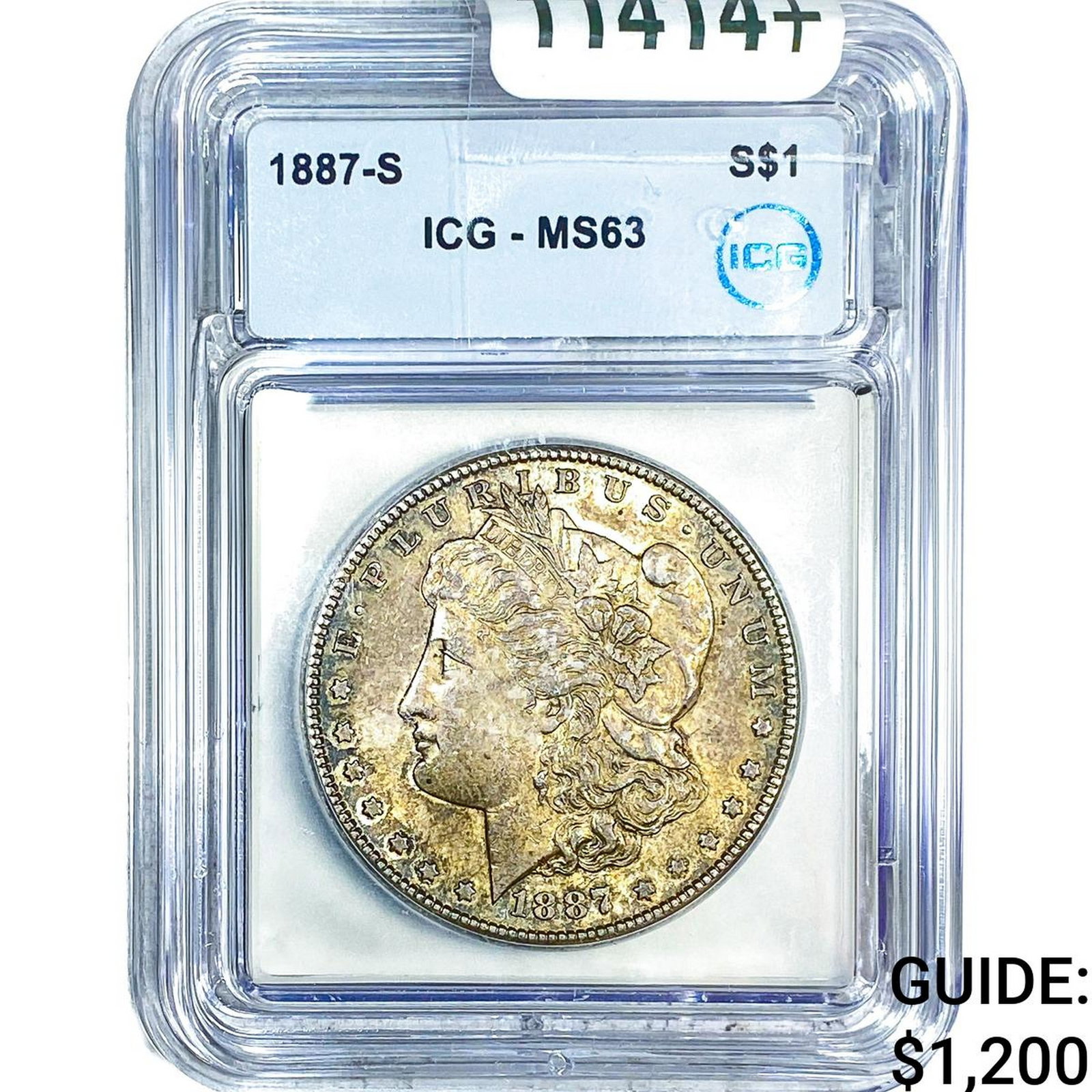 1887-S Morgan Silver Dollar ICG MS63: 1887-S Morgan Silver Dollar ICG MS63