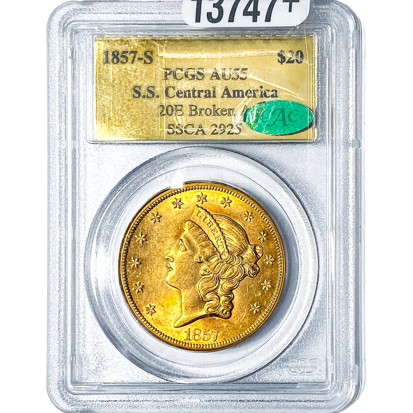 1857-S $20 Gold Double Eagle PCGS AU55 (1 of 4)