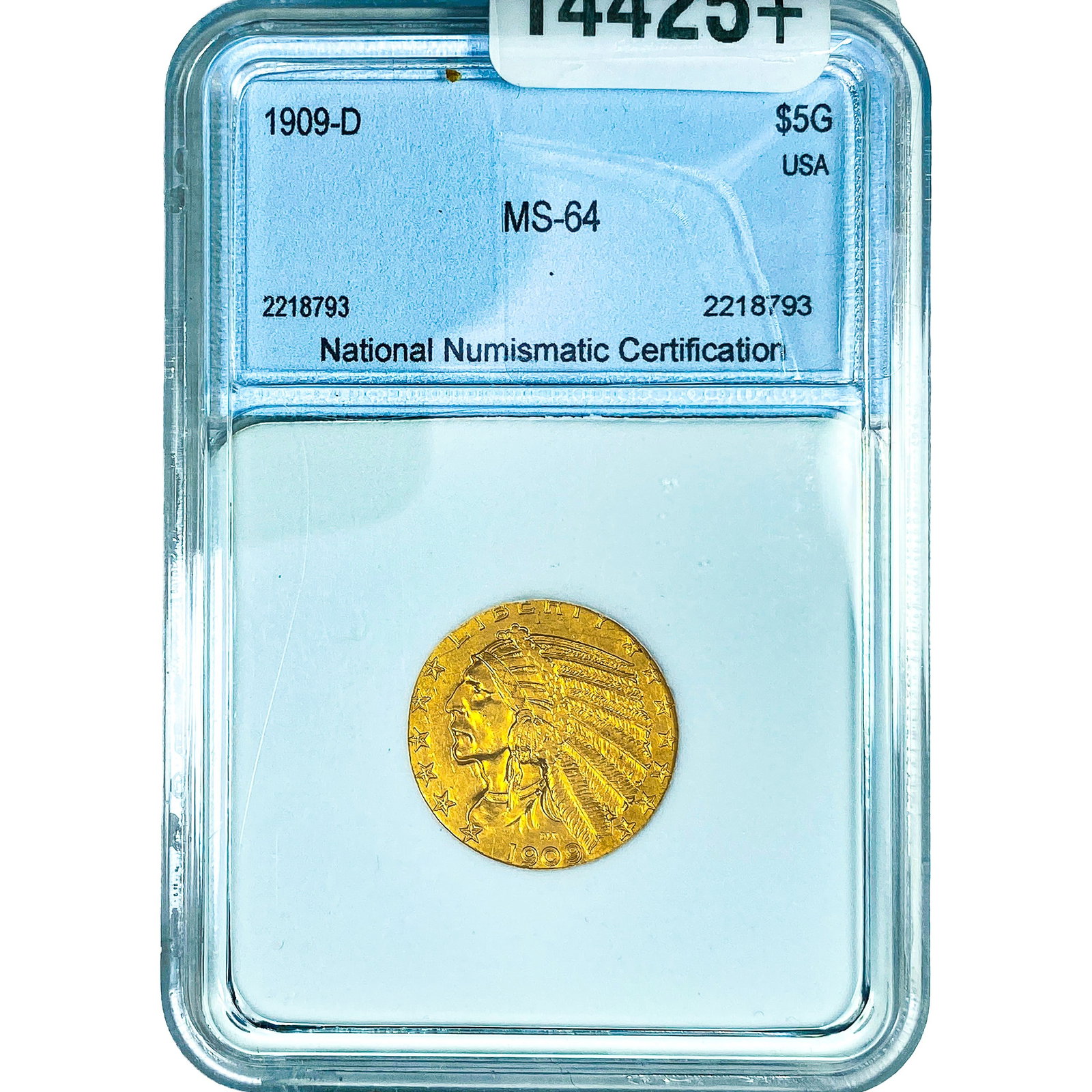1909-D $5 Gold Half Eagle NNC MS64: 1909-D $5 Gold Half Eagle NNC MS64