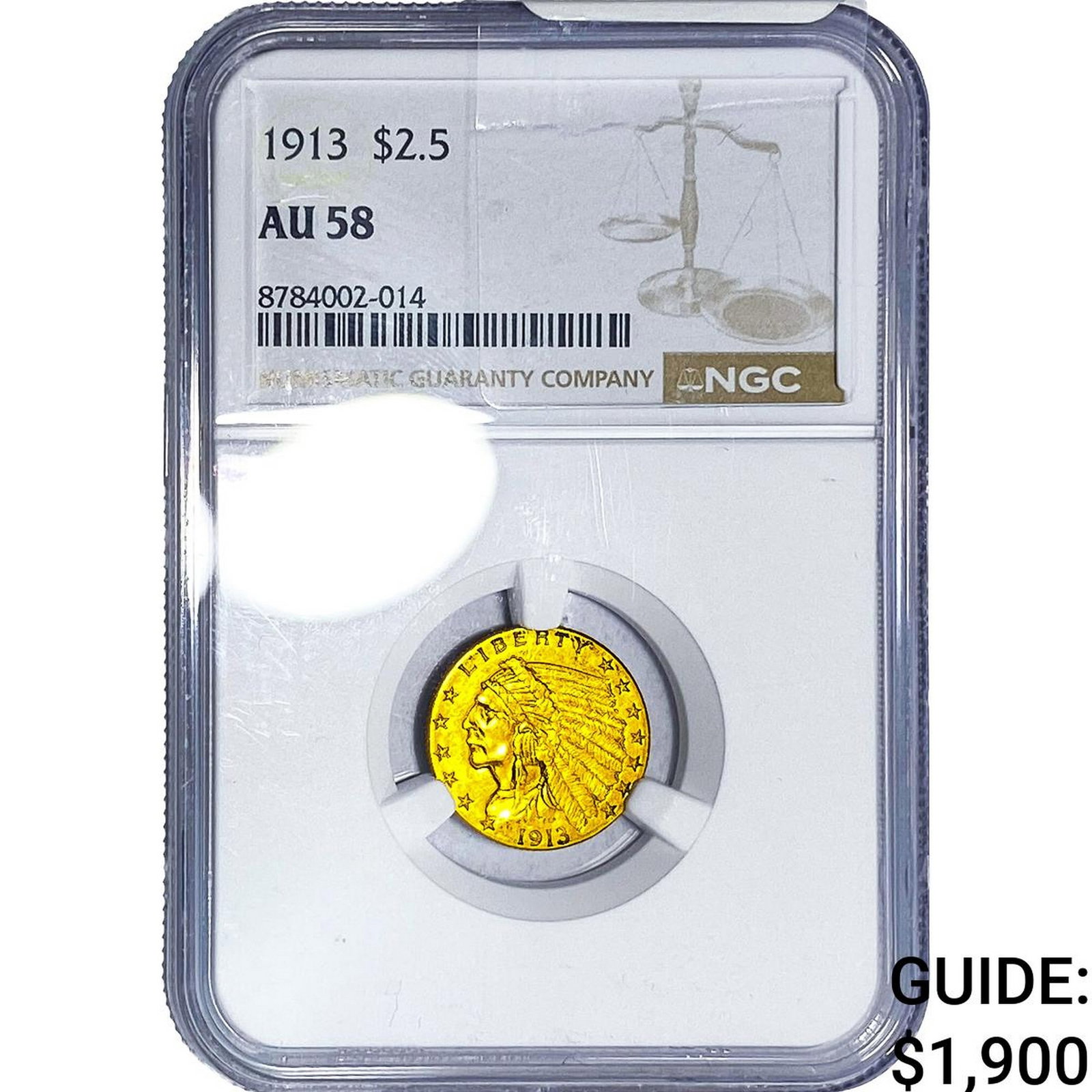 1913 $2.50 Gold Quarter Eagle NGC AU58: 1913 $2.50 Gold Quarter Eagle NGC AU58