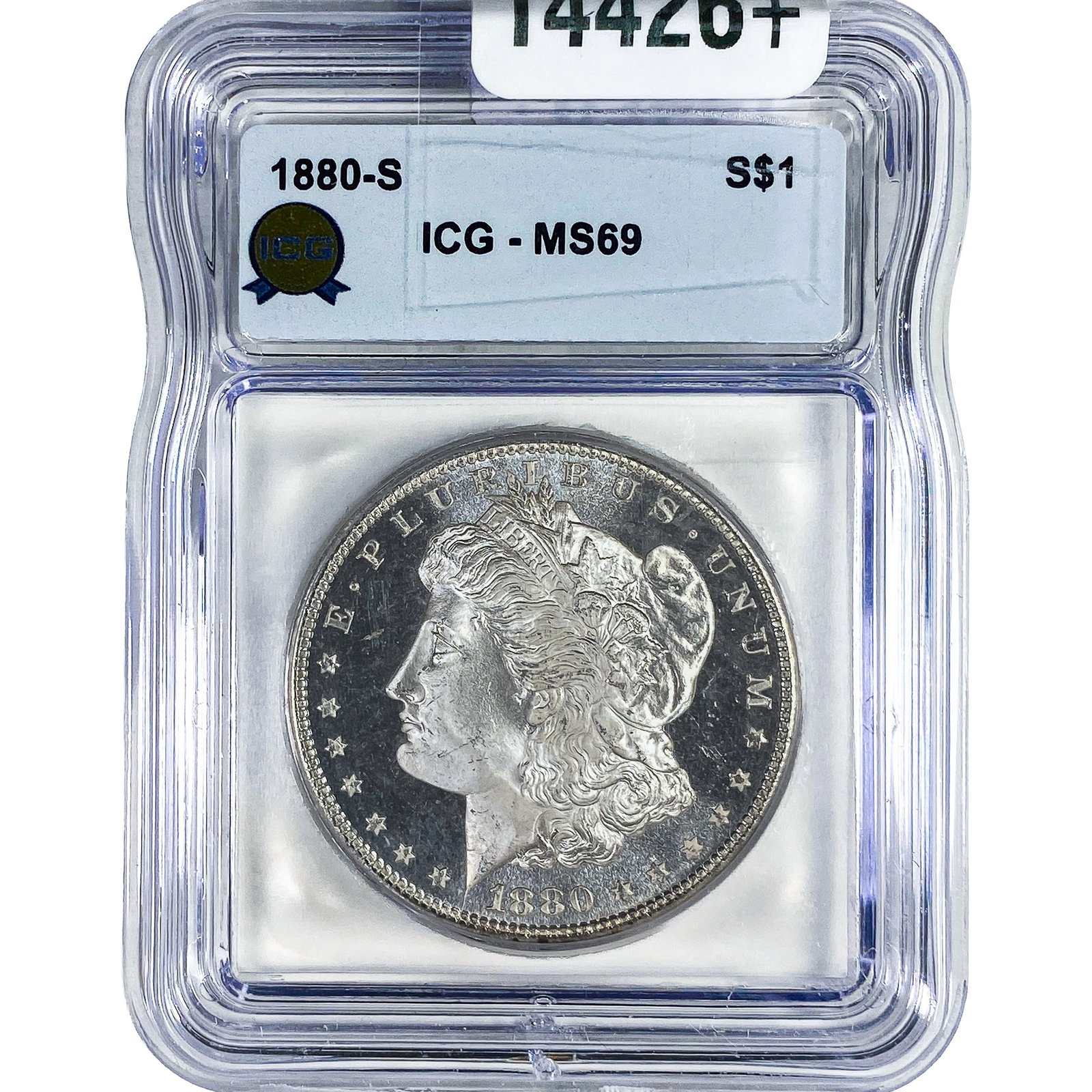 1880-S Morgan Silver Dollar ICG MS69: 1880-S Morgan Silver Dollar ICG MS69