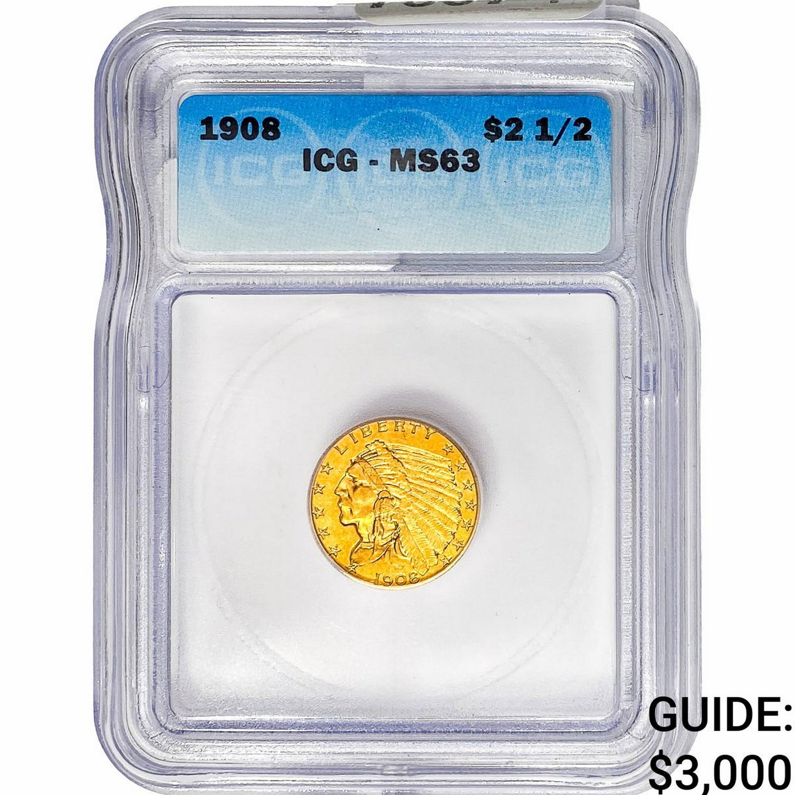 1908 $2.50 Gold Quarter Eagle ICG MS63: 1908 $2.50 Gold Quarter Eagle ICG MS63