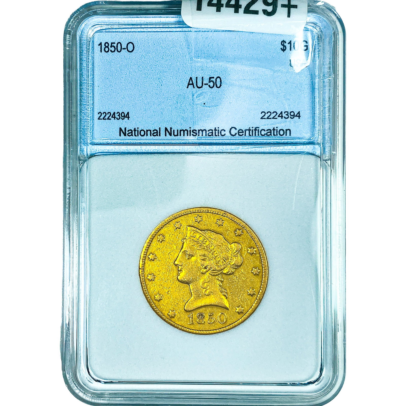 1850-O $10 Gold Eagle NNC AU50: 1850-O $10 Gold Eagle NNC AU50