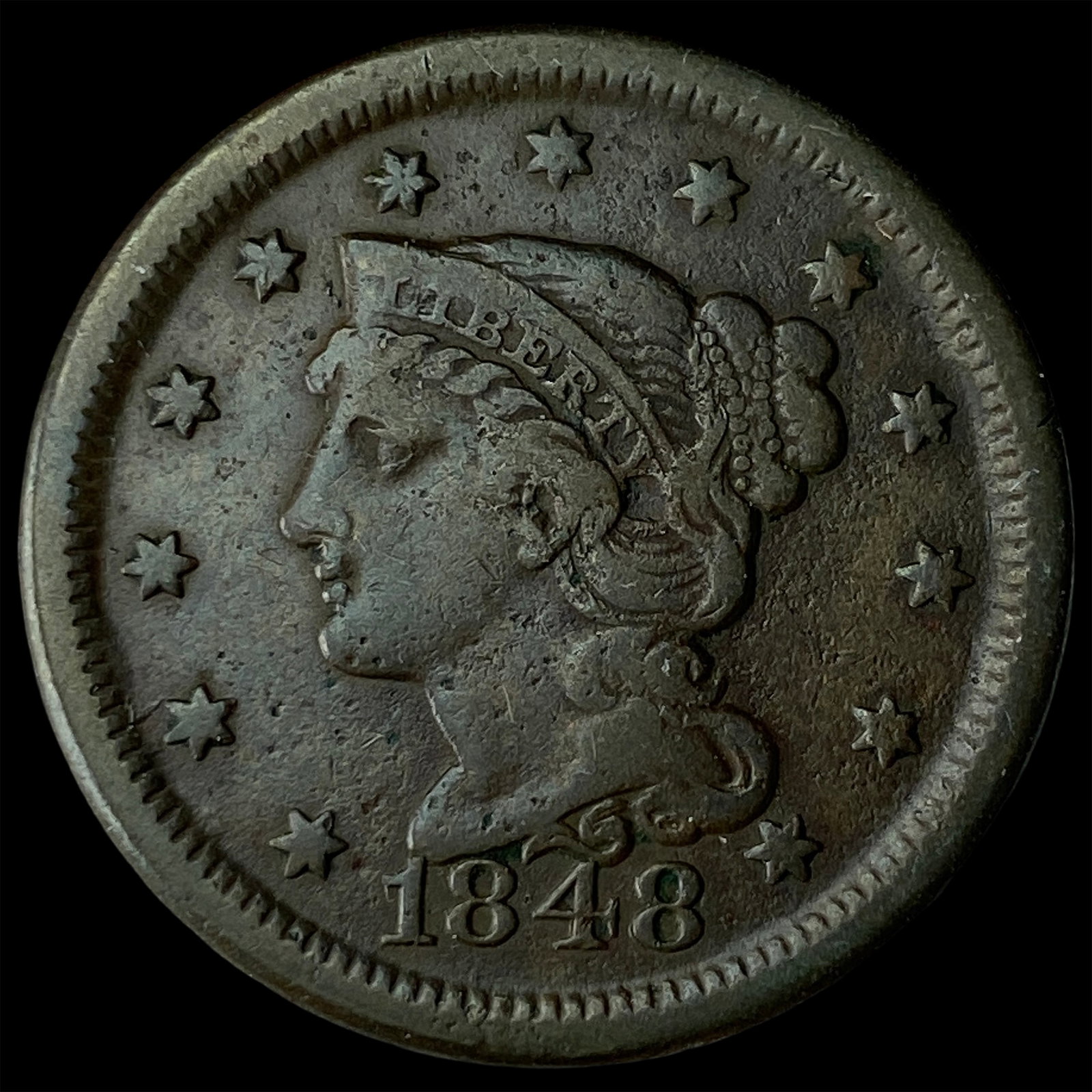 1848 Braided Hair Large Cent NEARLY UNCIRCULATED: 1848 Braided Hair Large Cent NEARLY UNCIRCULATED