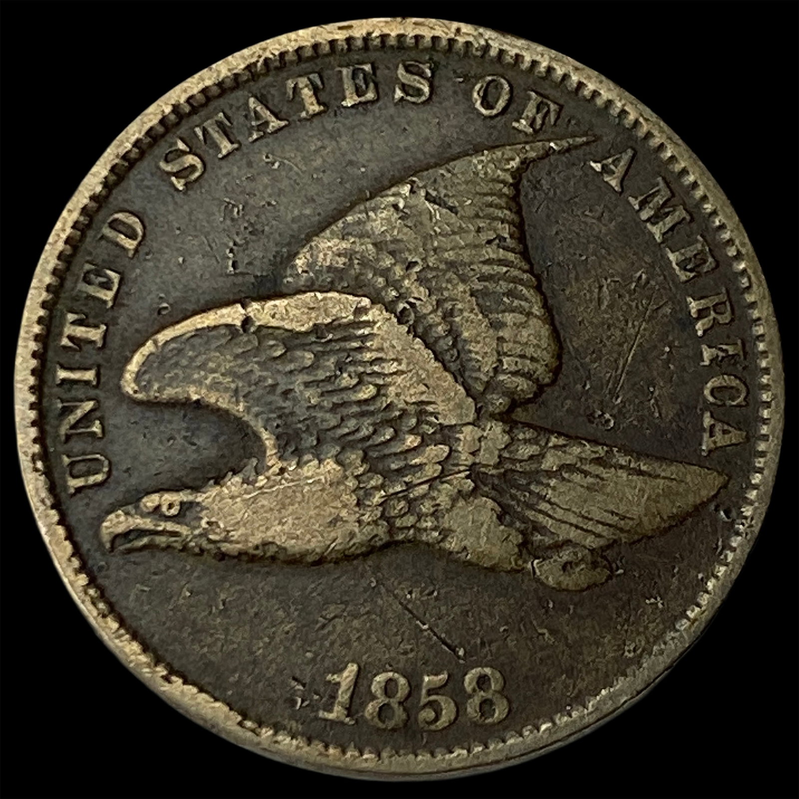 1858 Copper-Nickel Flying Eagle Cent NEARLY UNCIRCULATED: 1858 Copper-Nickel Flying Eagle Cent NEARLY UNCIRCULATED