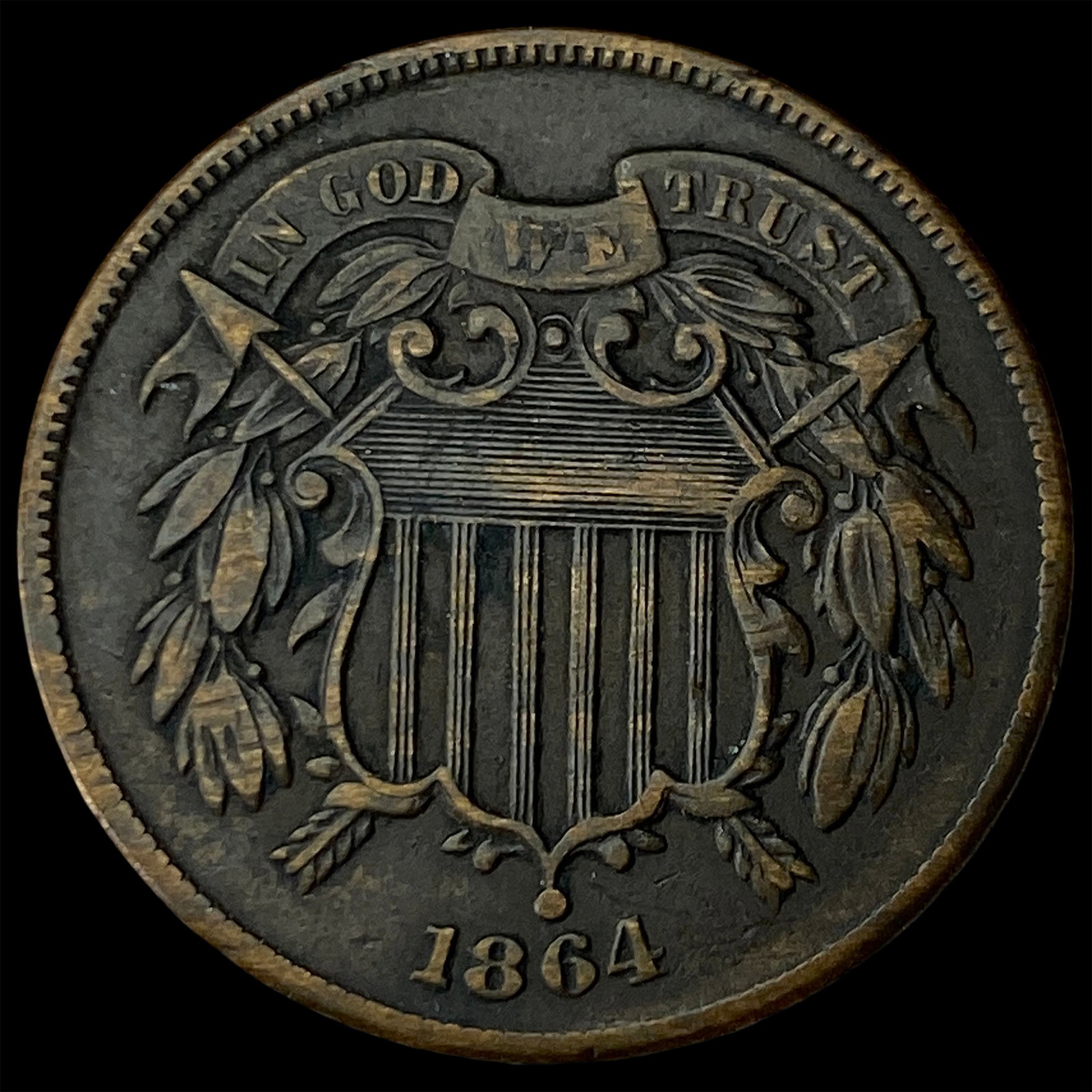 1864 Bronze Two-Cent Piece NEARLY UNCIRCULATED: 1864 Bronze Two-Cent Piece NEARLY UNCIRCULATED