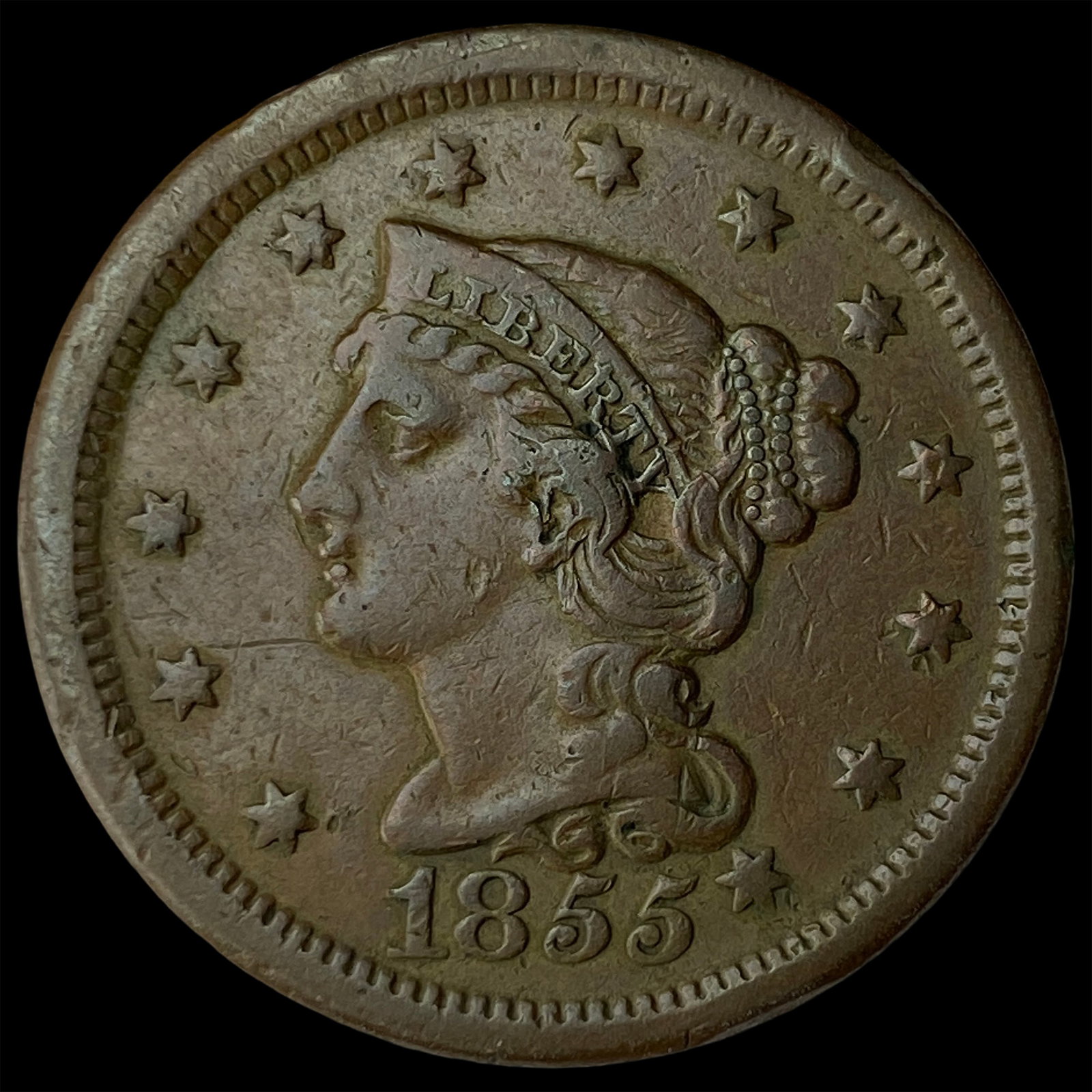 1855 Braided Hair Large Cent UNCIRCULATED: 1855 Braided Hair Large Cent UNCIRCULATED