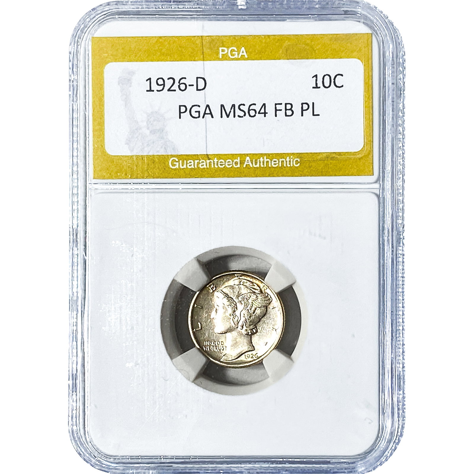 1926-D Mercury Silver Dime PGA MS64FB PL: 1926-D Mercury Silver Dime PGA MS64FB PL