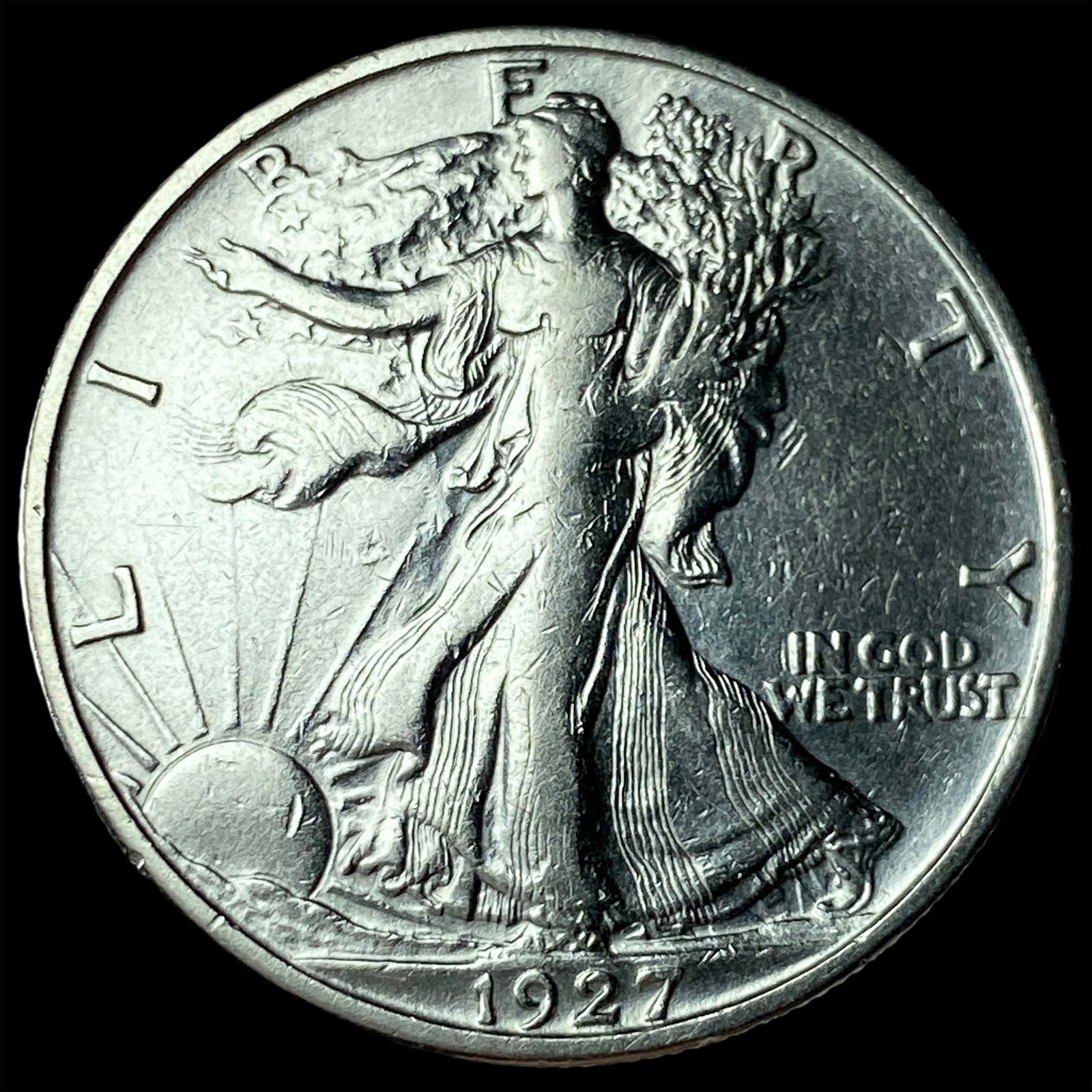 1927-S Silver Walking Liberty Half Dollar CLOSELY UNCIRCULATED: 1927-S Silver Walking Liberty Half Dollar CLOSELY UNCIRCULATED