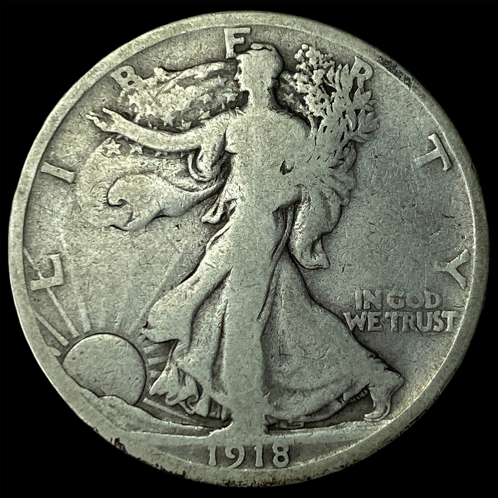 1918-D Silver Walking Liberty Half Dollar NICELY CIRCULATED: 1918-D Silver Walking Liberty Half Dollar NICELY CIRCULATED