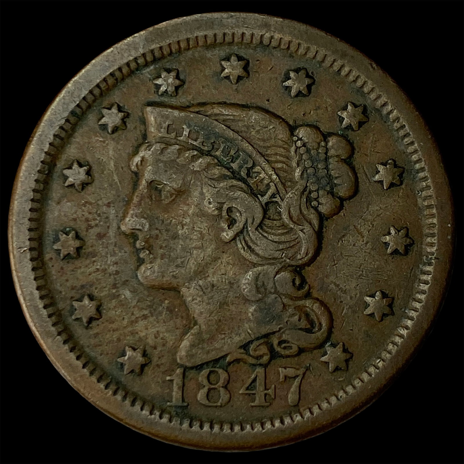 1847 Braided Hair Large Cent NEARLY UNCIRCULATED: 1847 Braided Hair Large Cent NEARLY UNCIRCULATED