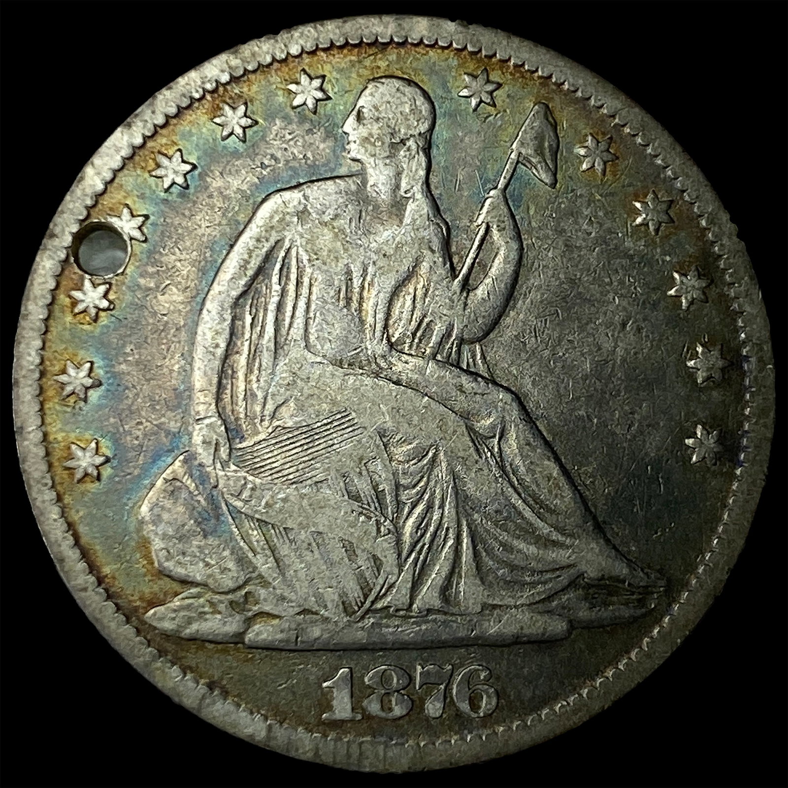 1876 Seated Liberty Dime (holed engraved) LIGHTLY CIRCULATED: 1876 Seated Liberty Dime (holed engraved) LIGHTLY CIRCULATED