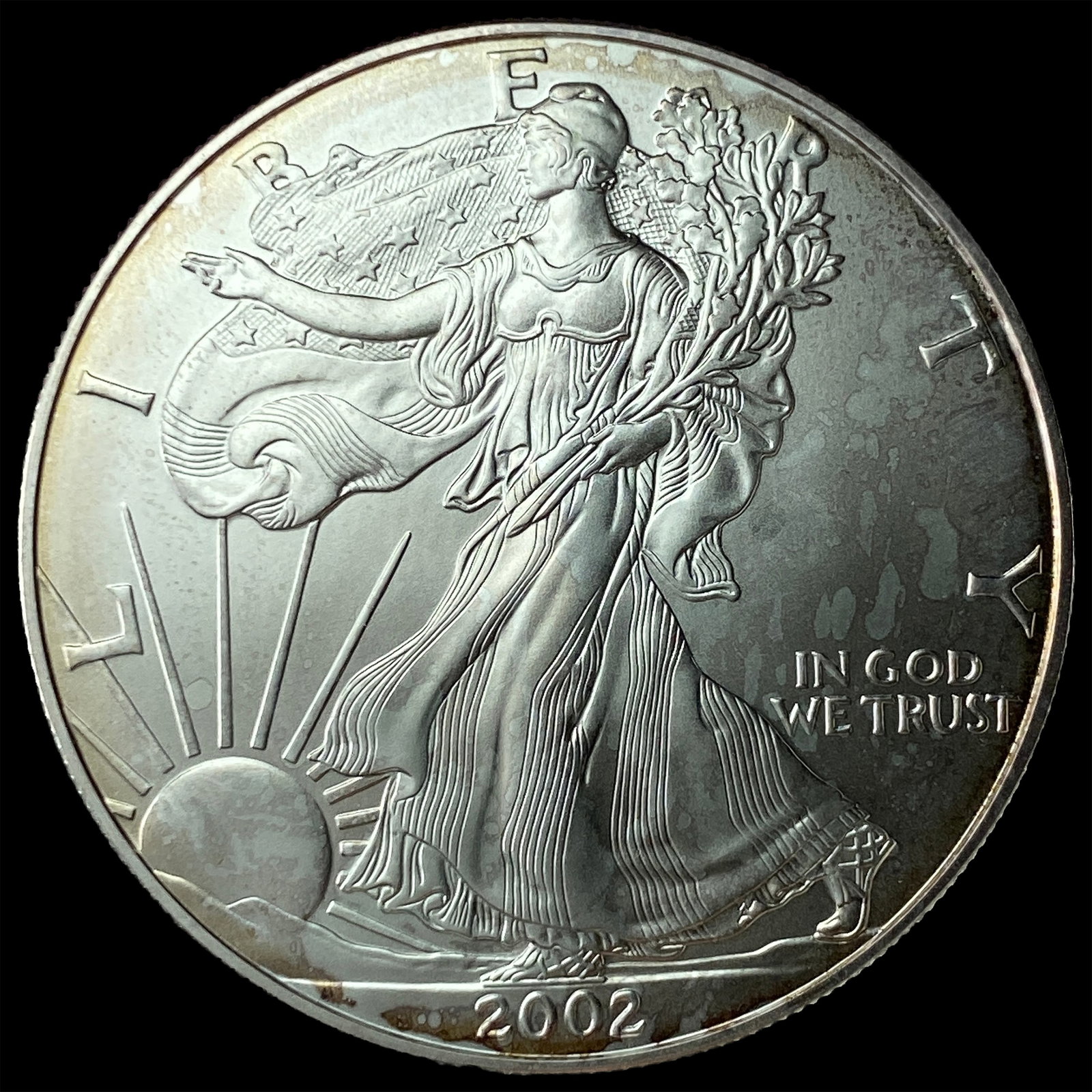 2002 1 oz Silver American Eagle $1 LIGHTLY CIRCULATED (1 of 2)