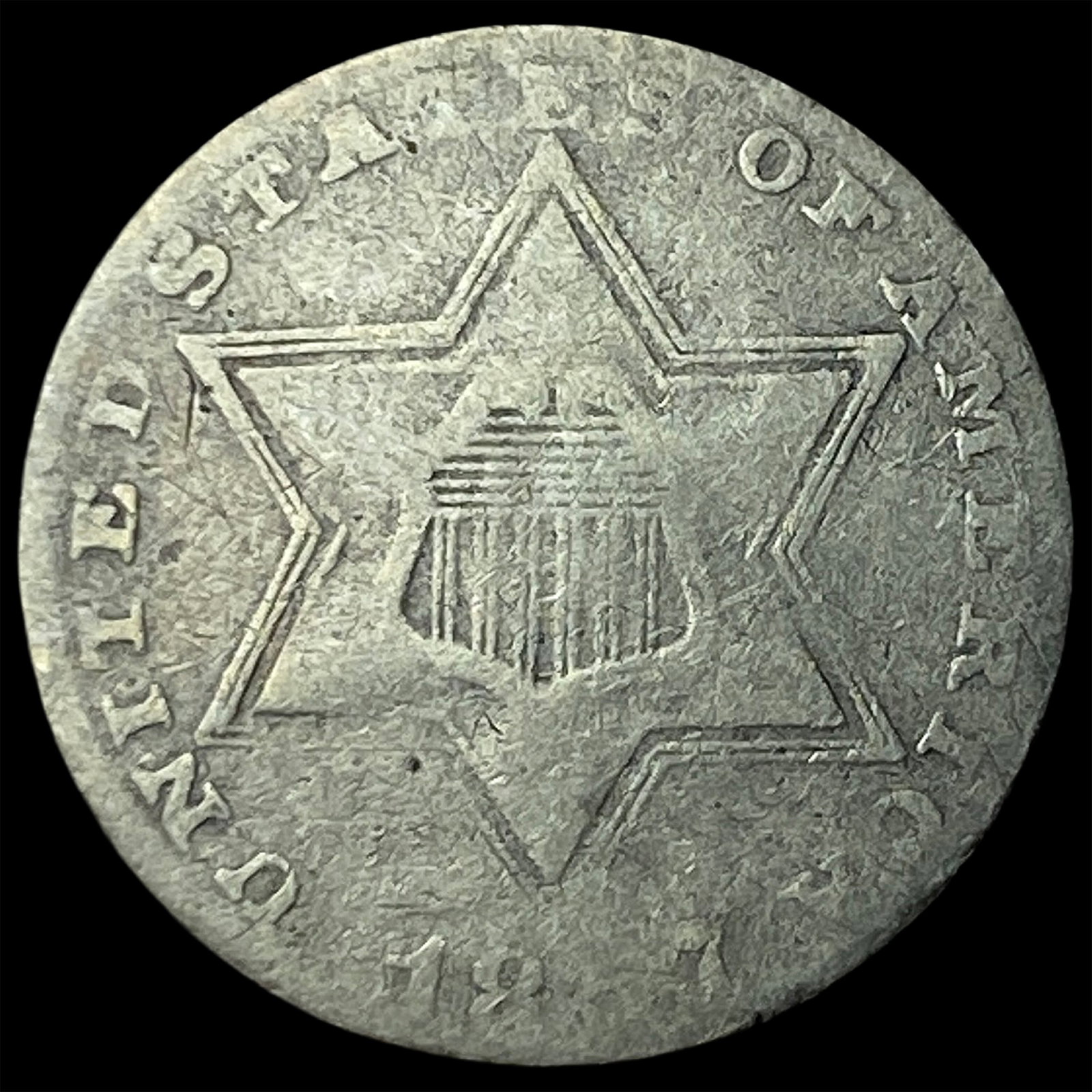1852 Silver Three-Cent Piece NEARLY UNCIRCULATED: 1852 Silver Three-Cent Piece NEARLY UNCIRCULATED