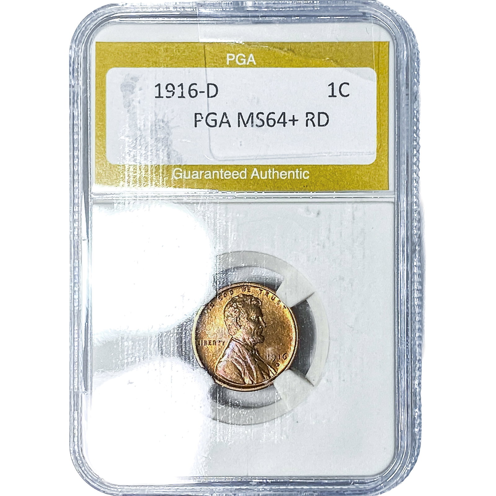 1916-D Wheat Cent PGA MS64+RD: 1916-D Wheat Cent PGA MS64+RD