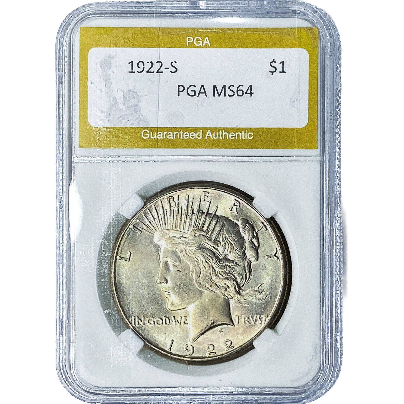 1922-S Silver Peace Dollar PGA MS64: 1922-S Silver Peace Dollar PGA MS64