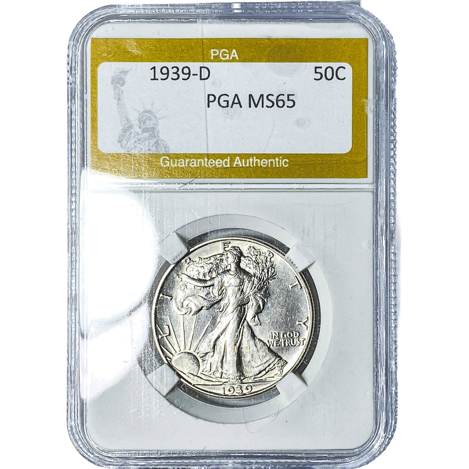 1939-D Walking Liberty Half Dollar PGA MS65: 1939-D Walking Liberty Half Dollar PGA MS65