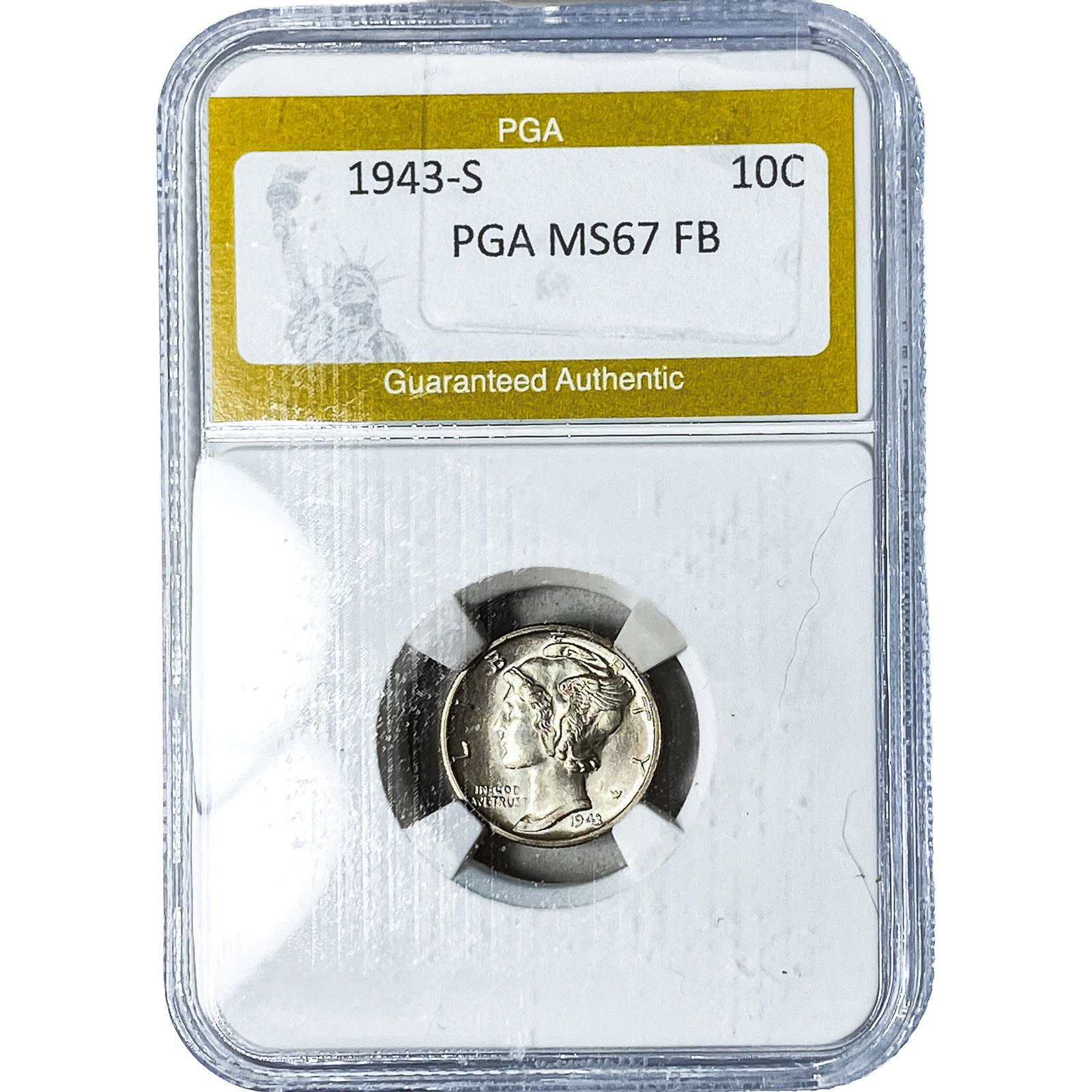 1943-S Mercury Silver Dime PGA MS67FB: 1943-S Mercury Silver Dime PGA MS67FB