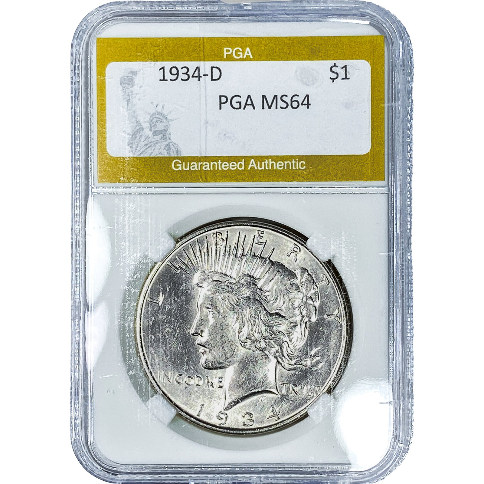 1934-D Silver Peace Dollar PGA MS64: 1934-D Silver Peace Dollar PGA MS64