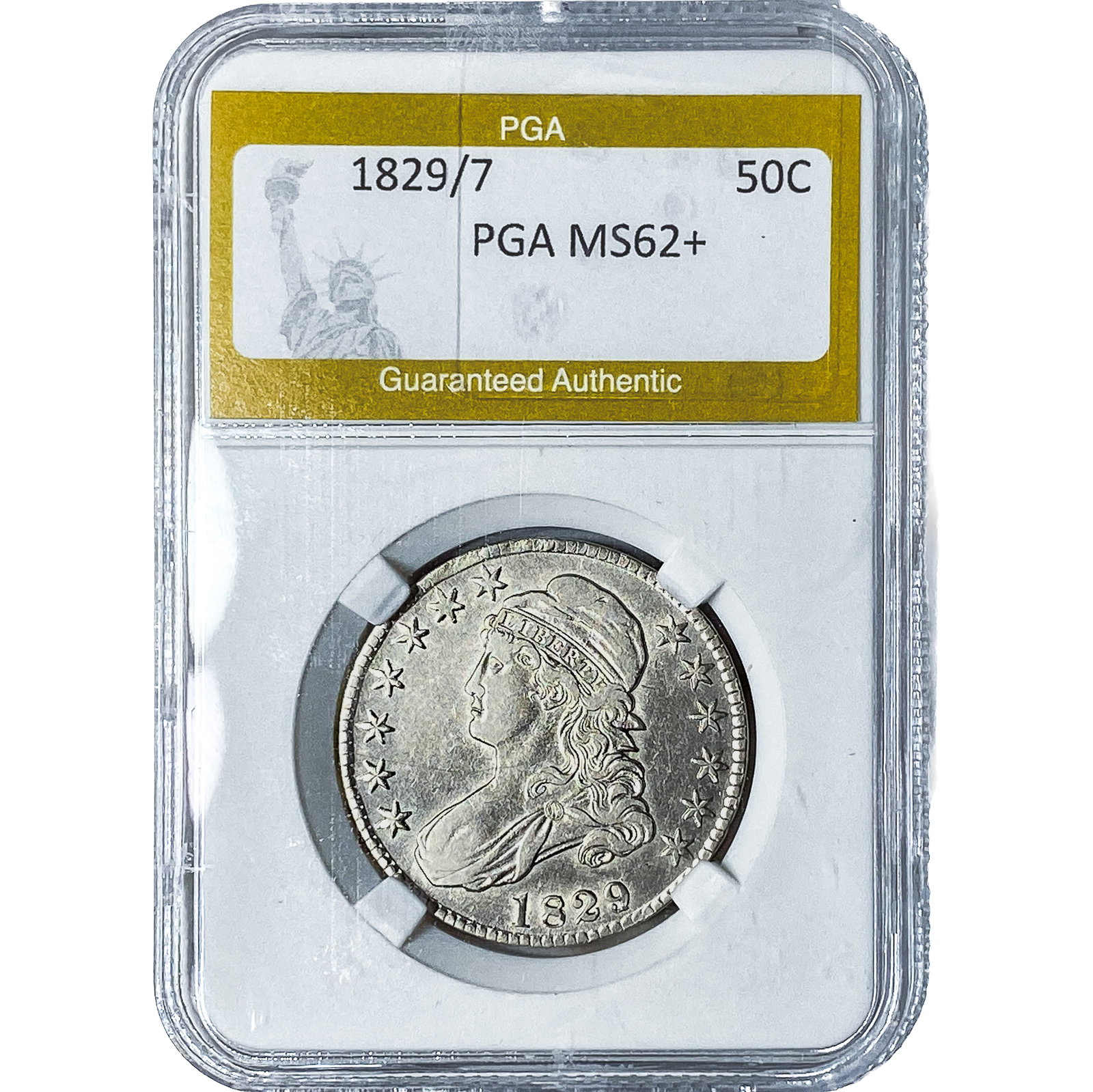 1829/7 Capped Bust Half Dollar PGA MS62+: 1829/7 Capped Bust Half Dollar PGA MS62+