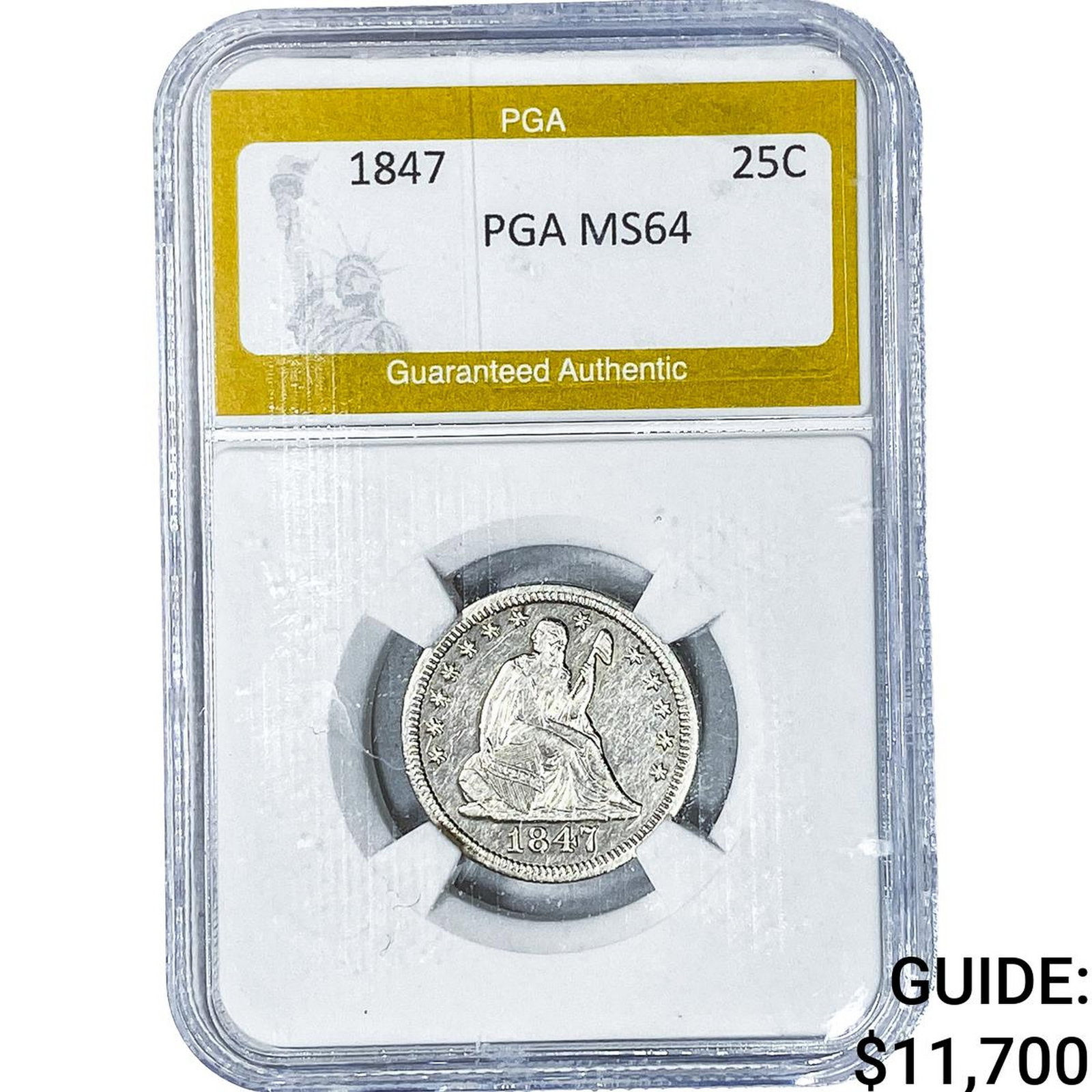 1847 Seated Liberty Quarter PGA MS64: 1847 Seated Liberty Quarter PGA MS64