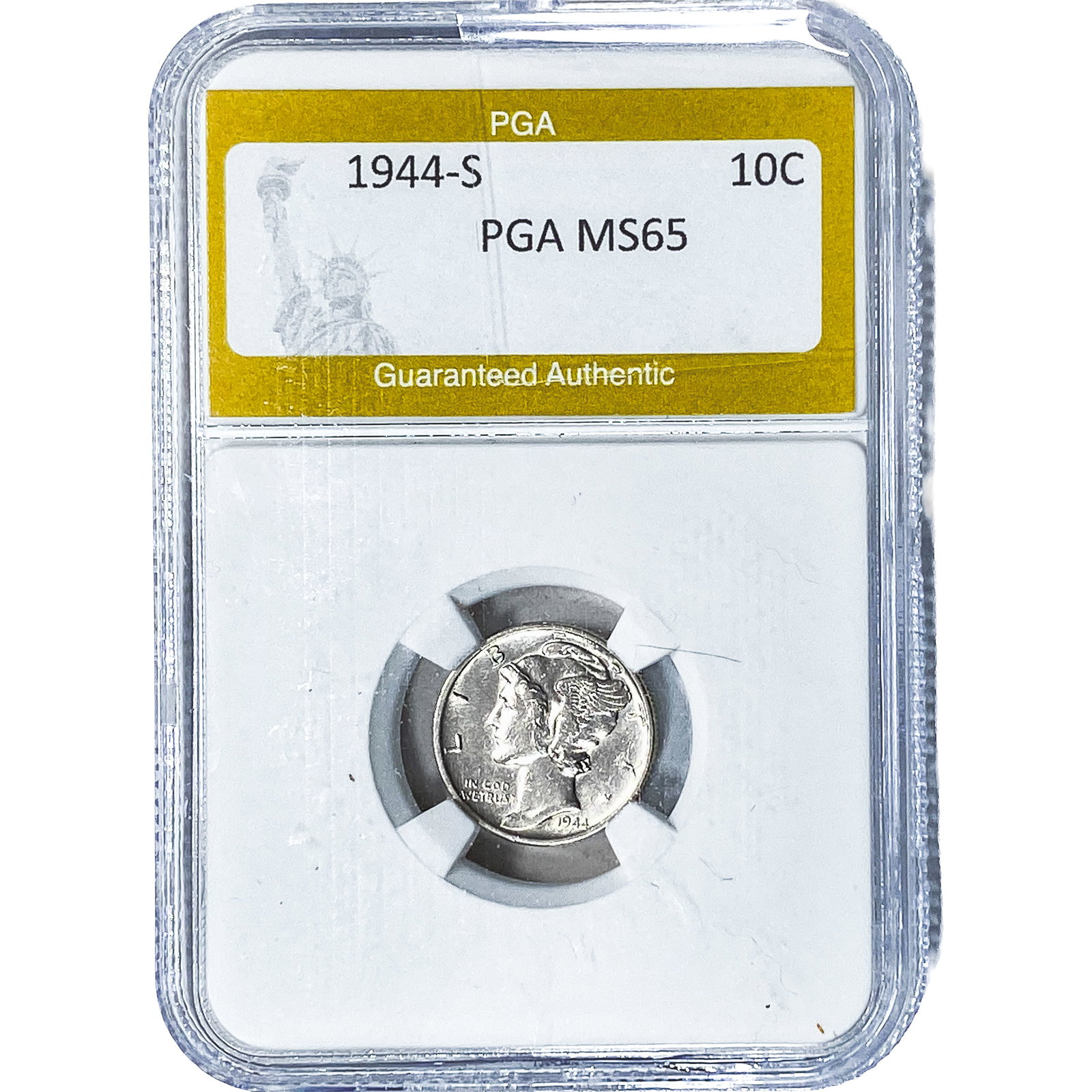 1944-S Mercury Silver Dime PGA MS65: 1944-S Mercury Silver Dime PGA MS65