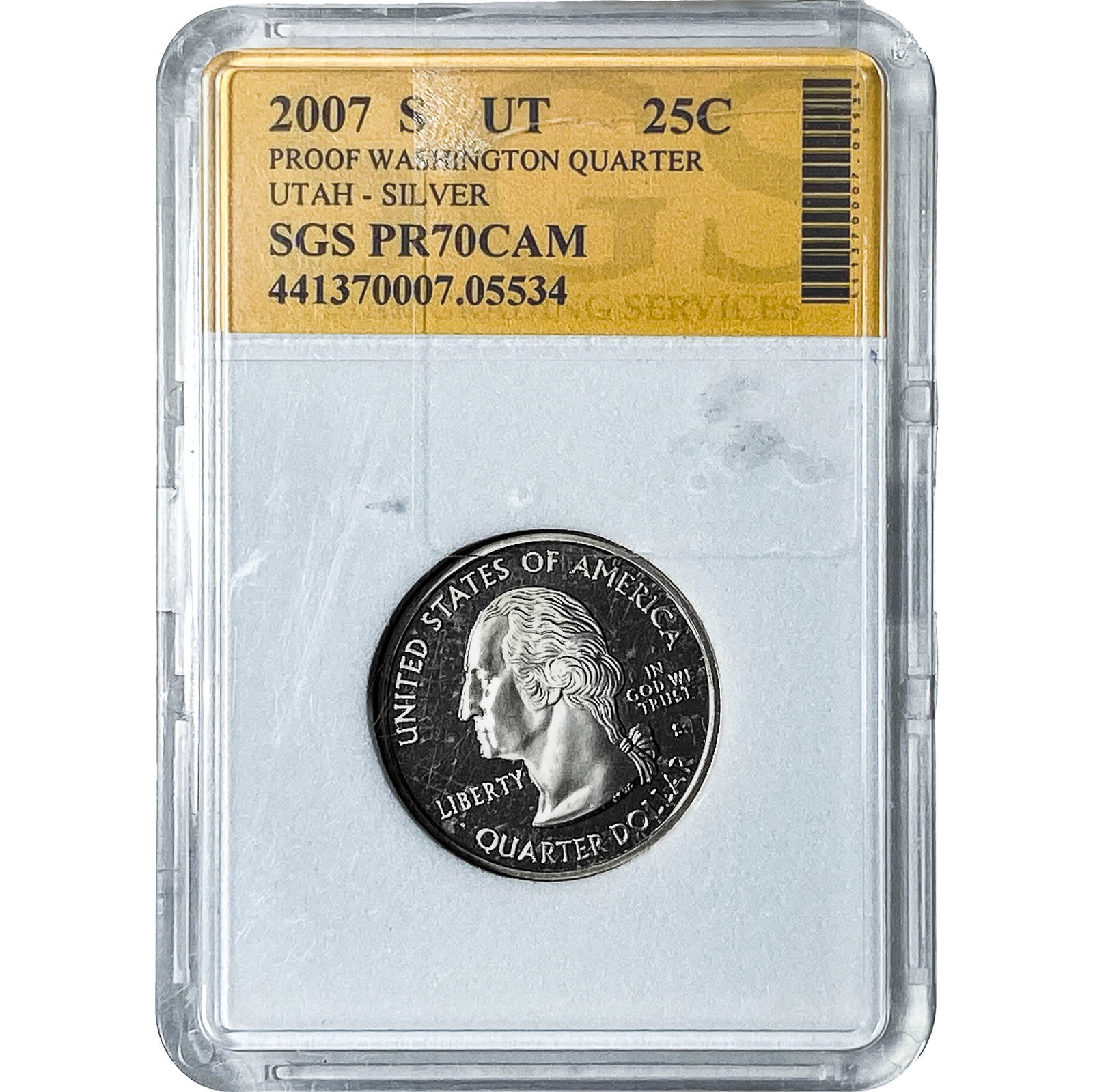 2007-S Washington Silver Quarter SGS PR70CAM Utah (1 of 2)