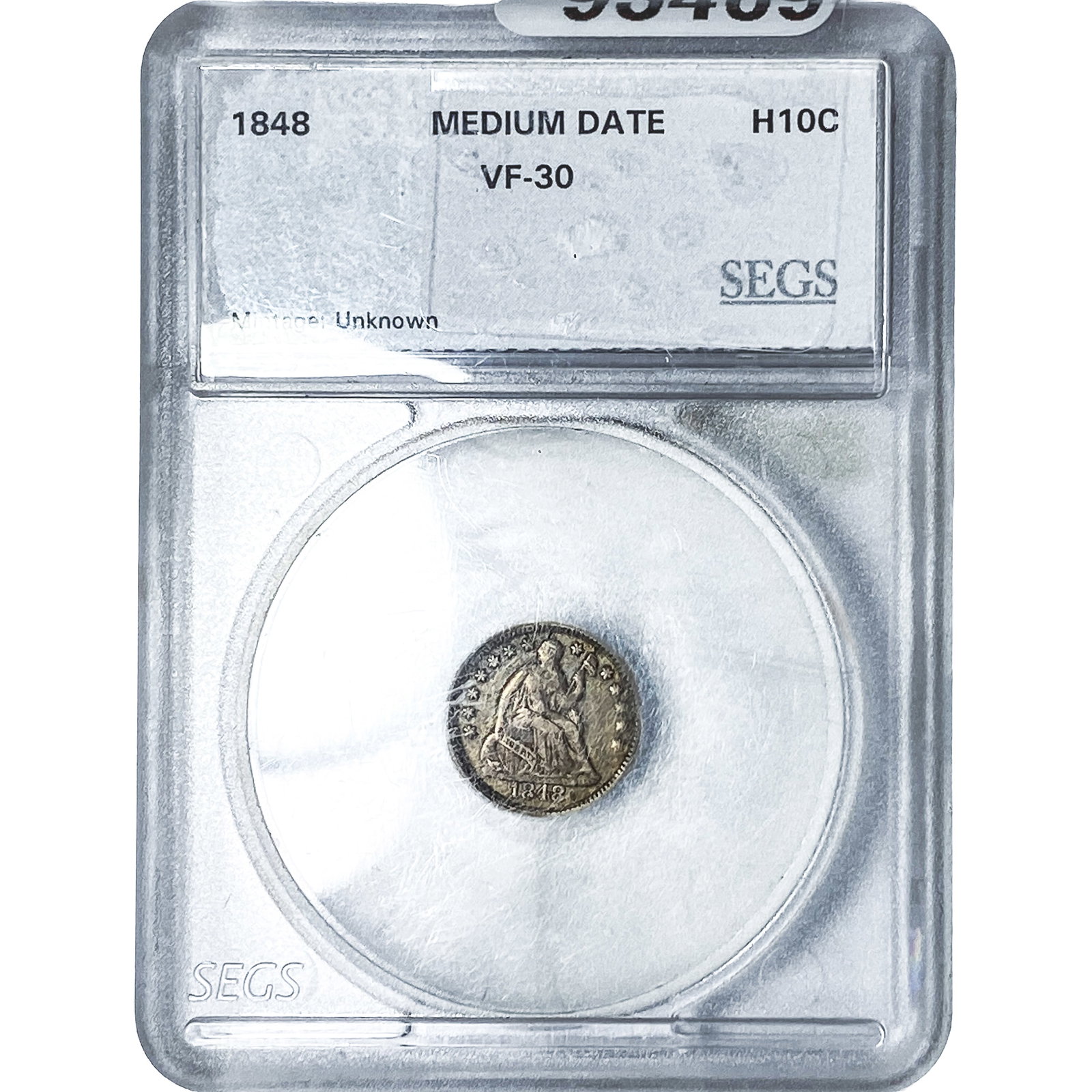 1848 Seated Liberty Half Dime SEGS VF-30: 1848 Seated Liberty Half Dime SEGS VF-30