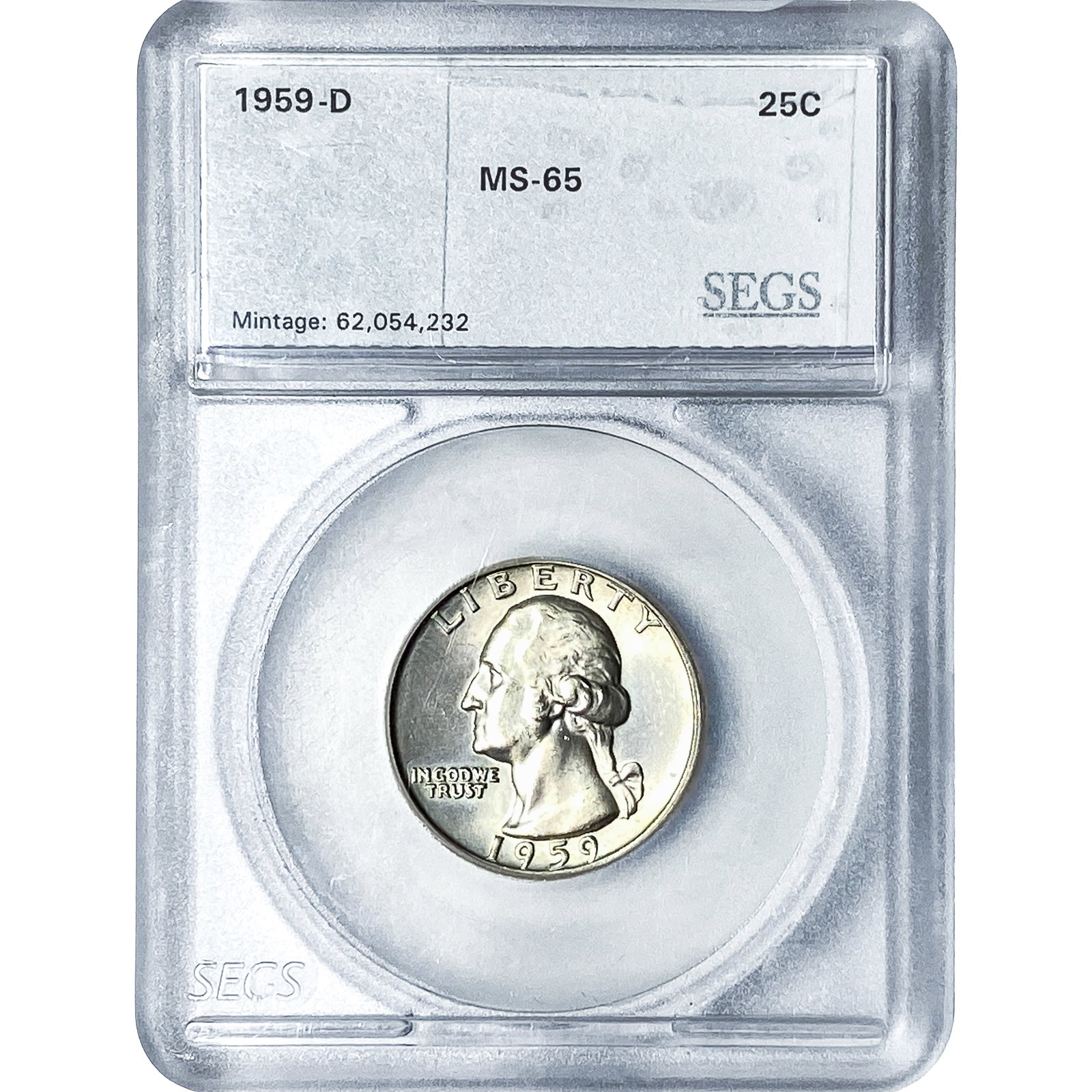 1959-D Washington Silver Quarter SEGS MS65: 1959-D Washington Silver Quarter SEGS MS65