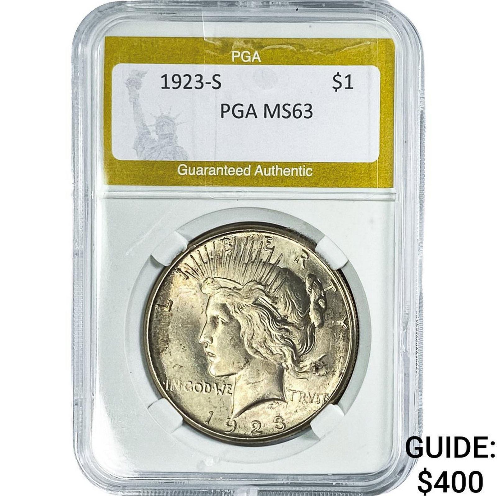 1923-S Silver Peace Dollar PGA MS63: 1923-S Silver Peace Dollar PGA MS63