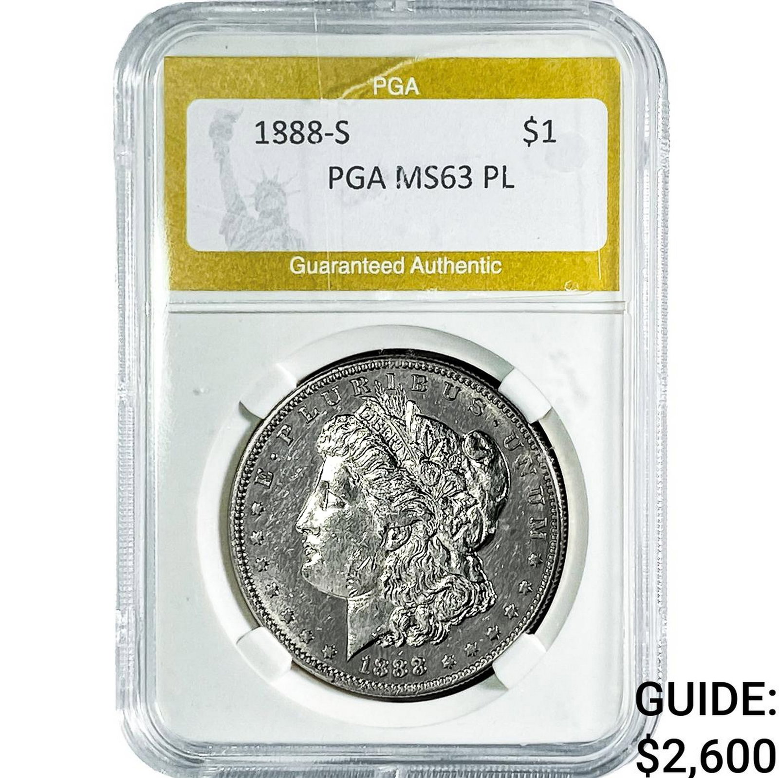 1888-S Morgan Silver Dollar PGA MS63 PL: 1888-S Morgan Silver Dollar PGA MS63 PL
