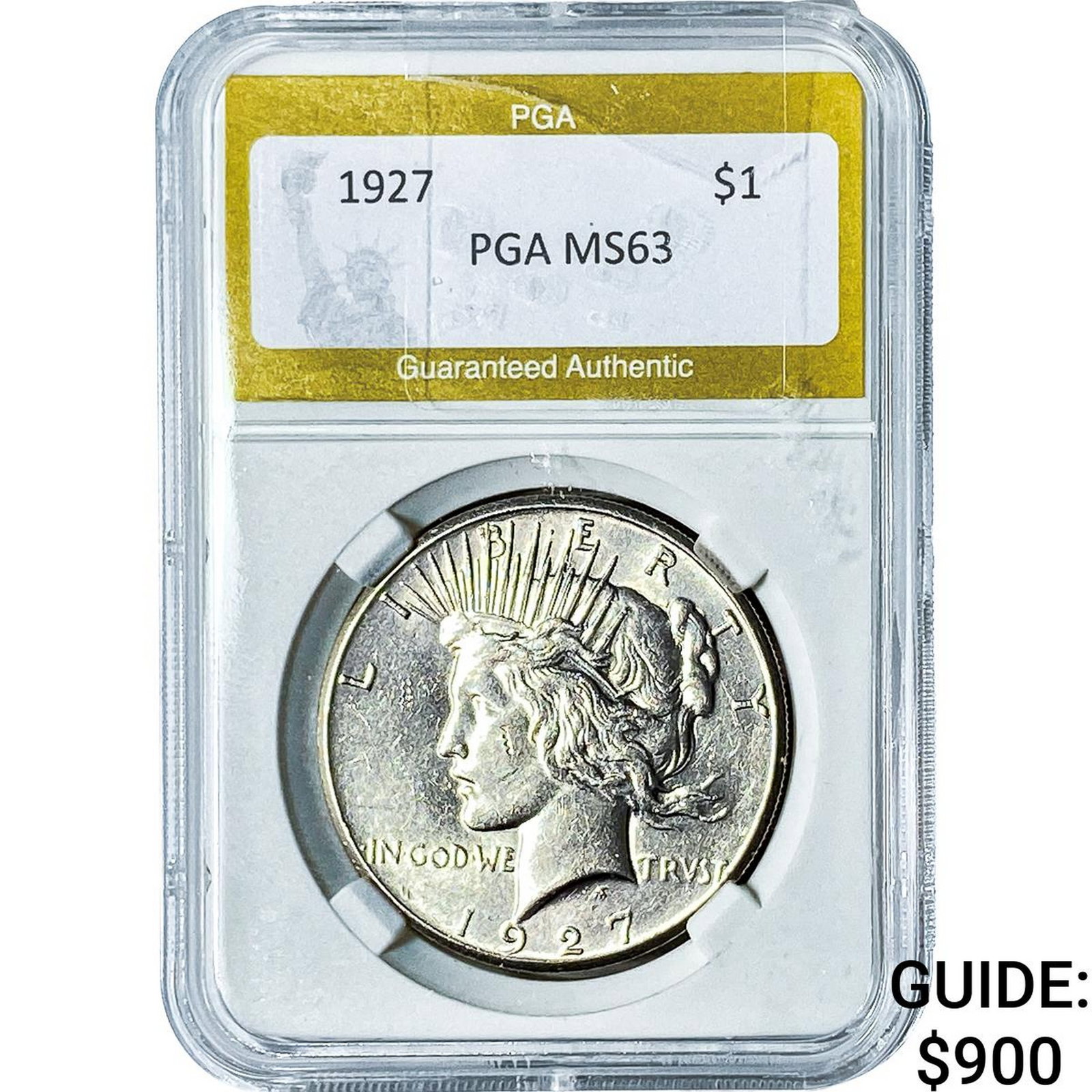 1927 Silver Peace Dollar PGA MS63: 1927 Silver Peace Dollar PGA MS63