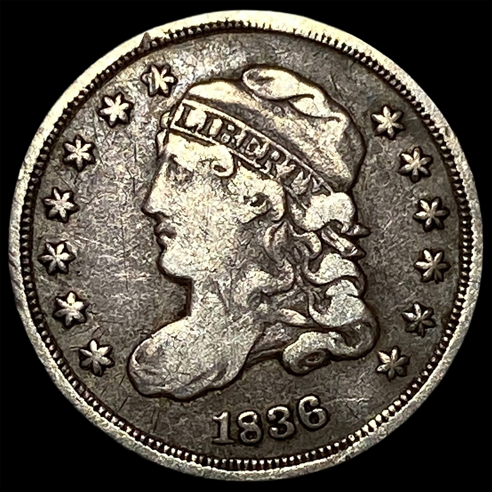 1836 Silver 5C Capped Bust Half Dime NEARLY UNCIRCULATED: 1836 Silver 5C Capped Bust Half Dime NEARLY UNCIRCULATED
