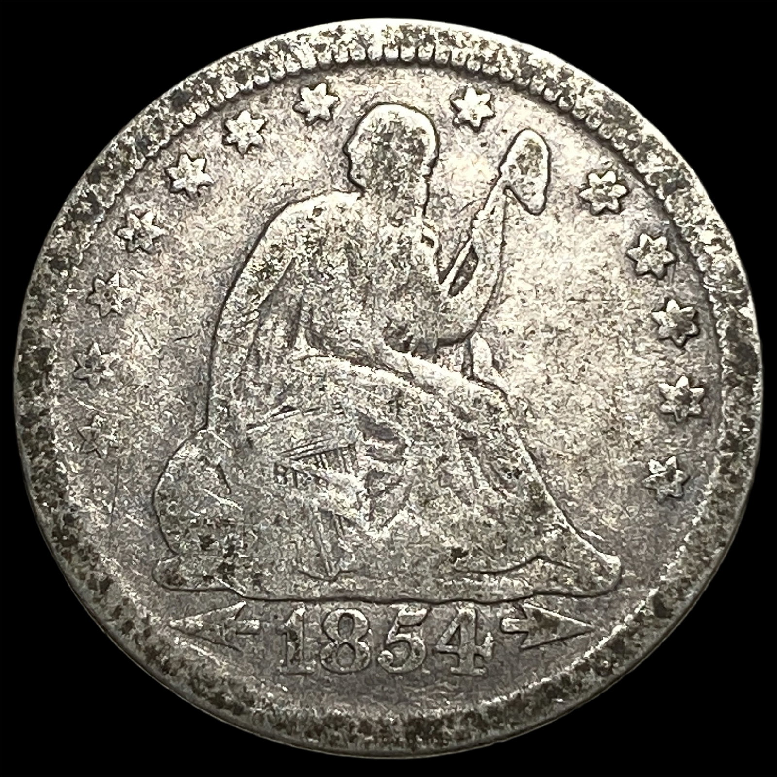 1854 Arrows Seated Liberty Quarter NICELY CIRCULATED: 1854 Arrows Seated Liberty Quarter NICELY CIRCULATED