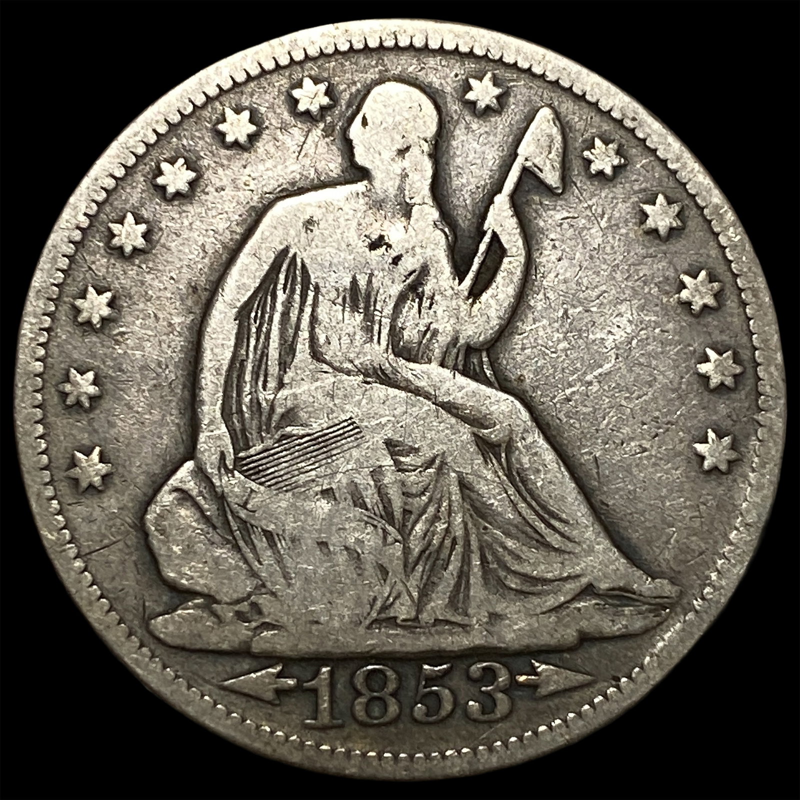 1853 Arrows Seated Liberty Half Dollar LIGHTLY CIRCULATED: 1853 Arrows Seated Liberty Half Dollar LIGHTLY CIRCULATED