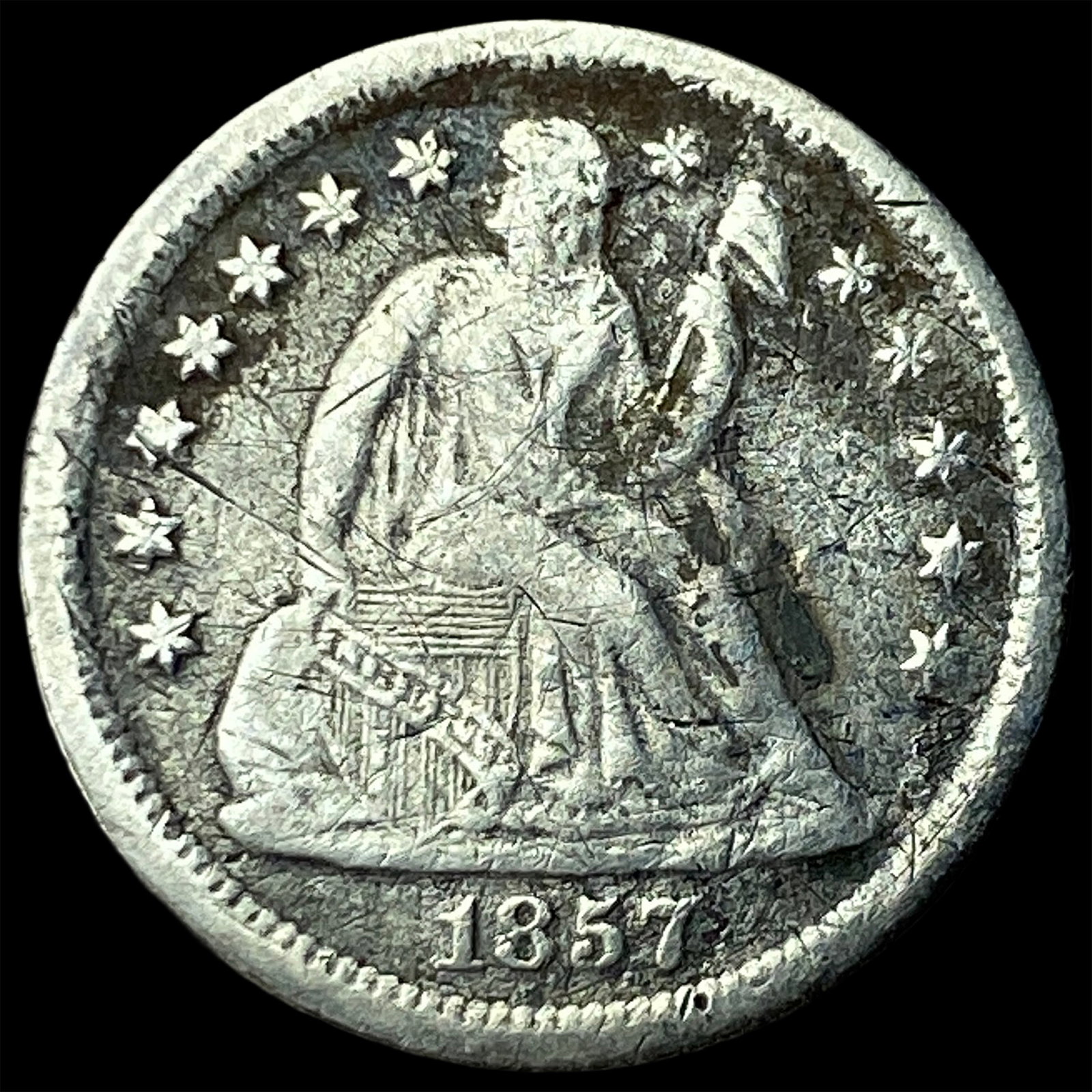 1857-O Silver Seated Liberty Dime UNCIRCULATED (1 of 2)