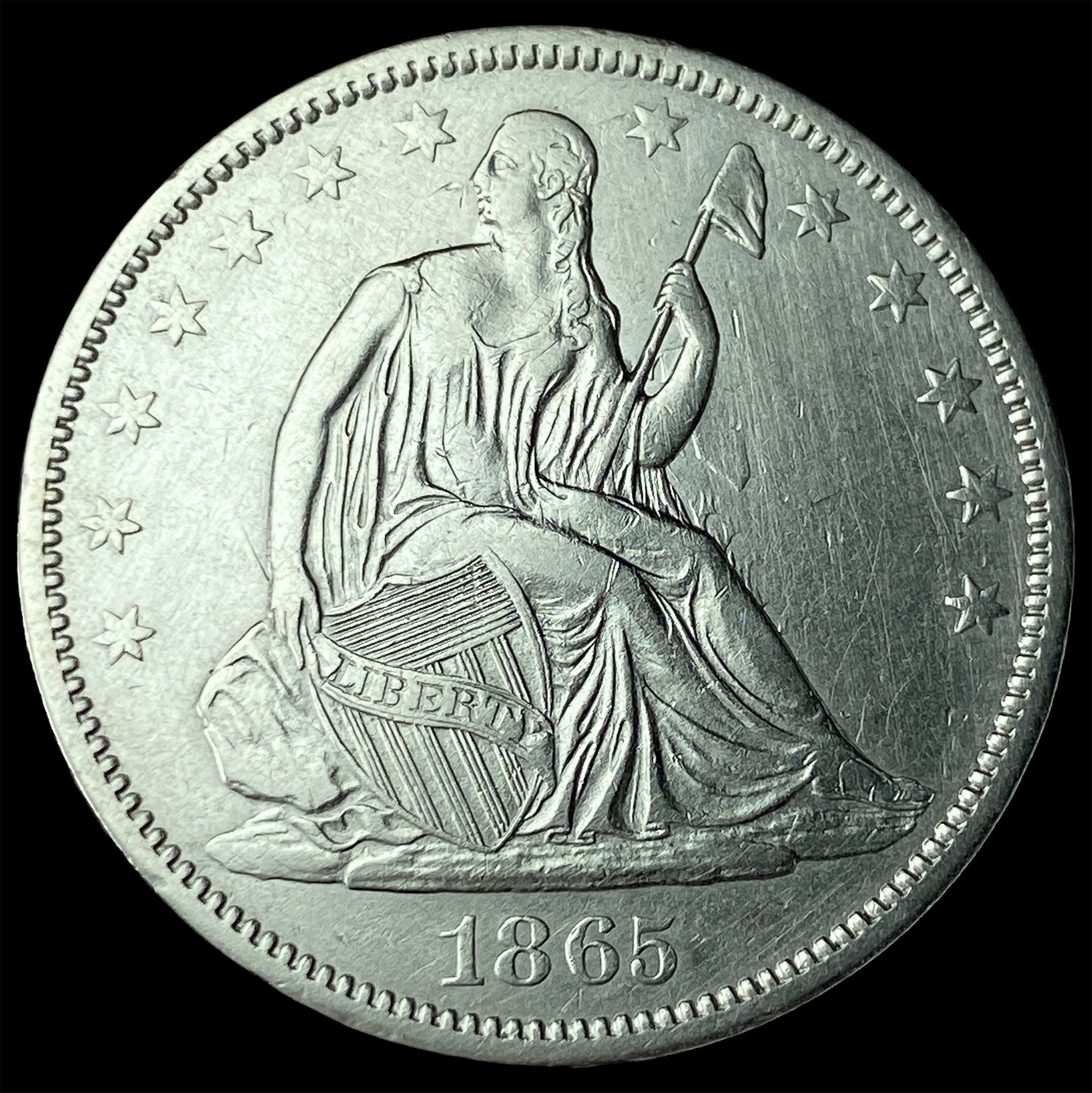 1865-S Silver Half Dollar CLOSELY UNCIRCULATED: 1865-S Silver Half Dollar CLOSELY UNCIRCULATED