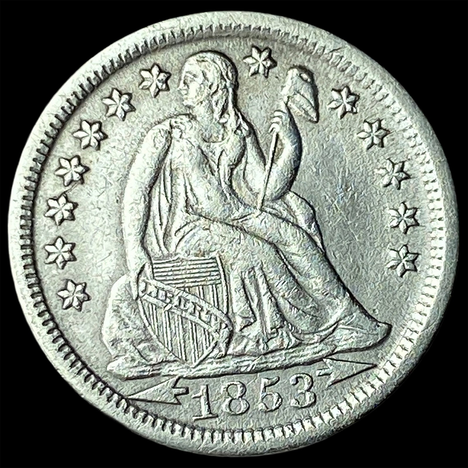 1853 Arrows Seated Liberty Dime ABOUT UNCIRCULATED (1 of 2)