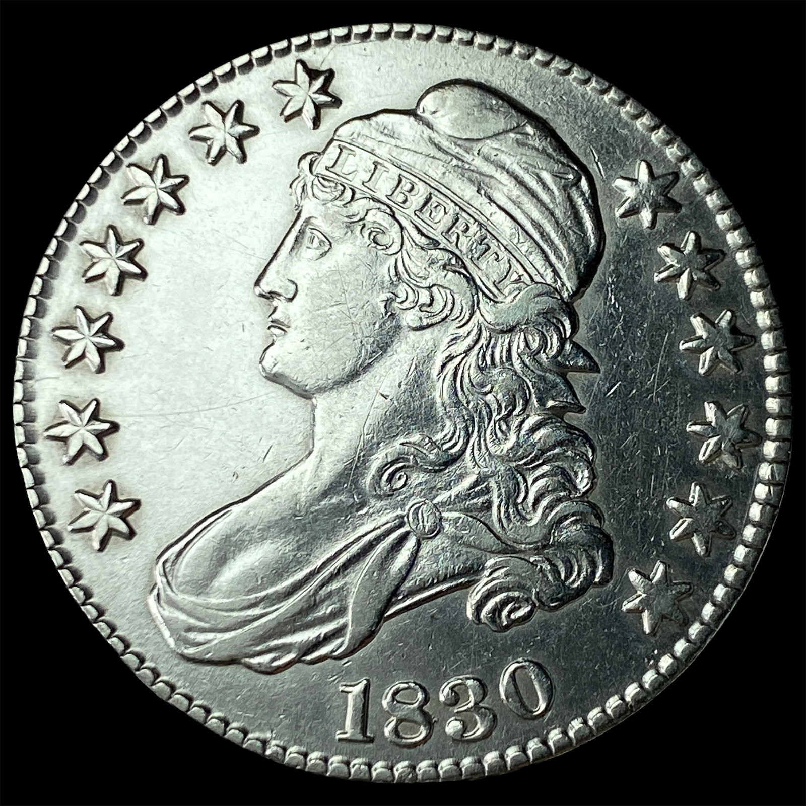 1830 Capped Bust Silver Half Dollar ABOUT UNCIRCULATED: 1830 Capped Bust Silver Half Dollar ABOUT UNCIRCULATED