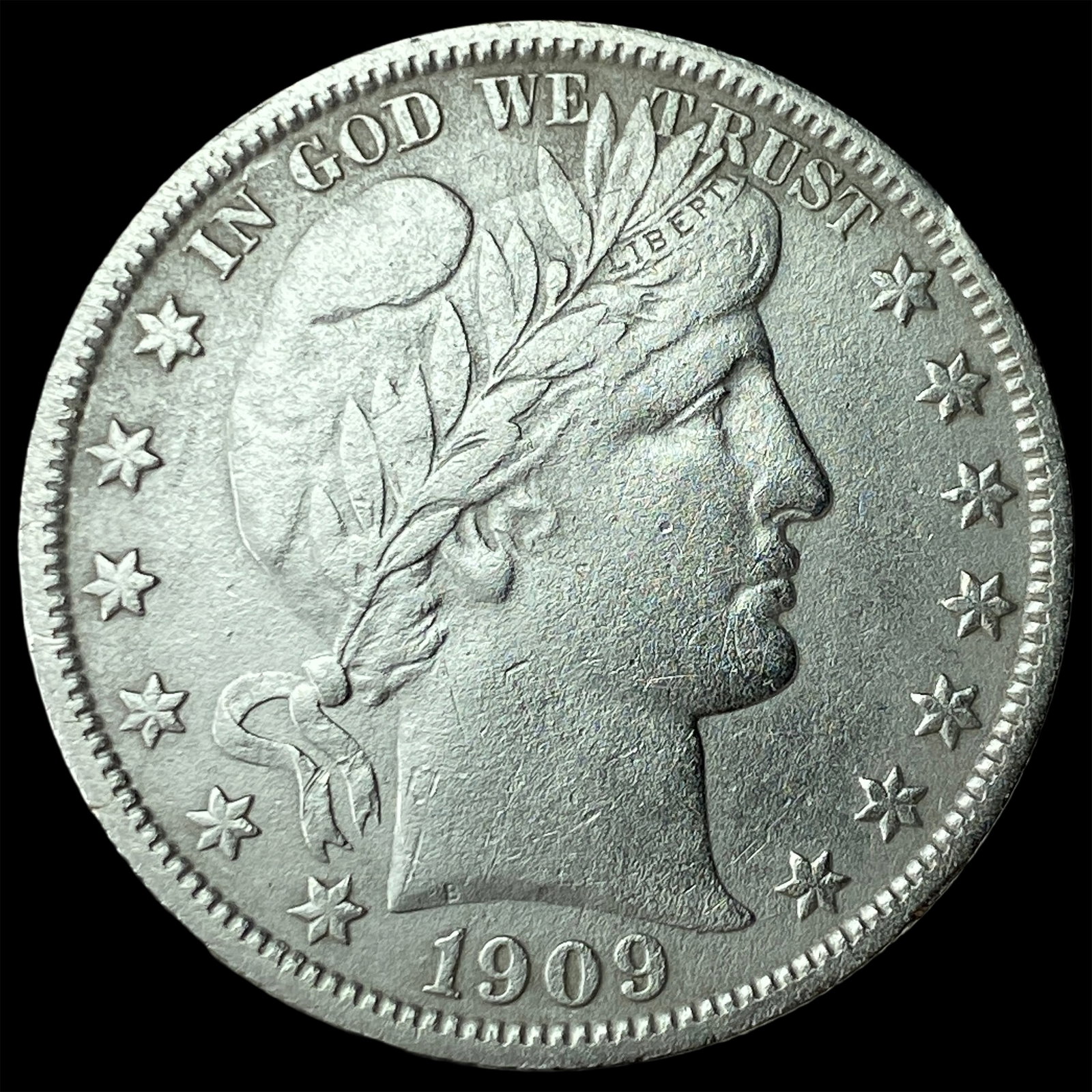 1909 Silver Half Dollar (Barber) CLOSELY UNCIRCULATED: 1909 Silver Half Dollar (Barber) CLOSELY UNCIRCULATED