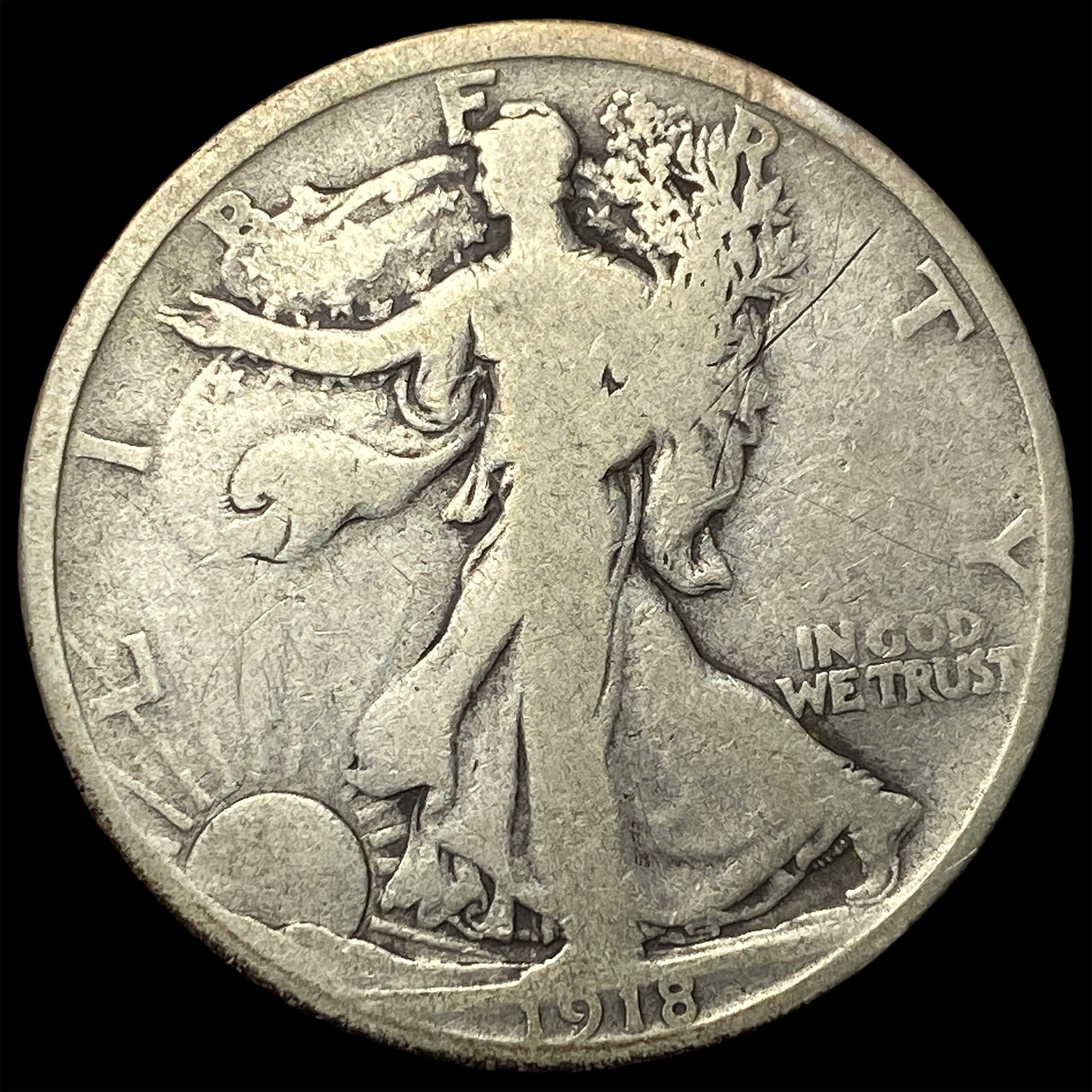 1918-D Silver Walking Liberty Half Dollar LIGHTLY CIRCULATED: 1918-D Silver Walking Liberty Half Dollar LIGHTLY CIRCULATED