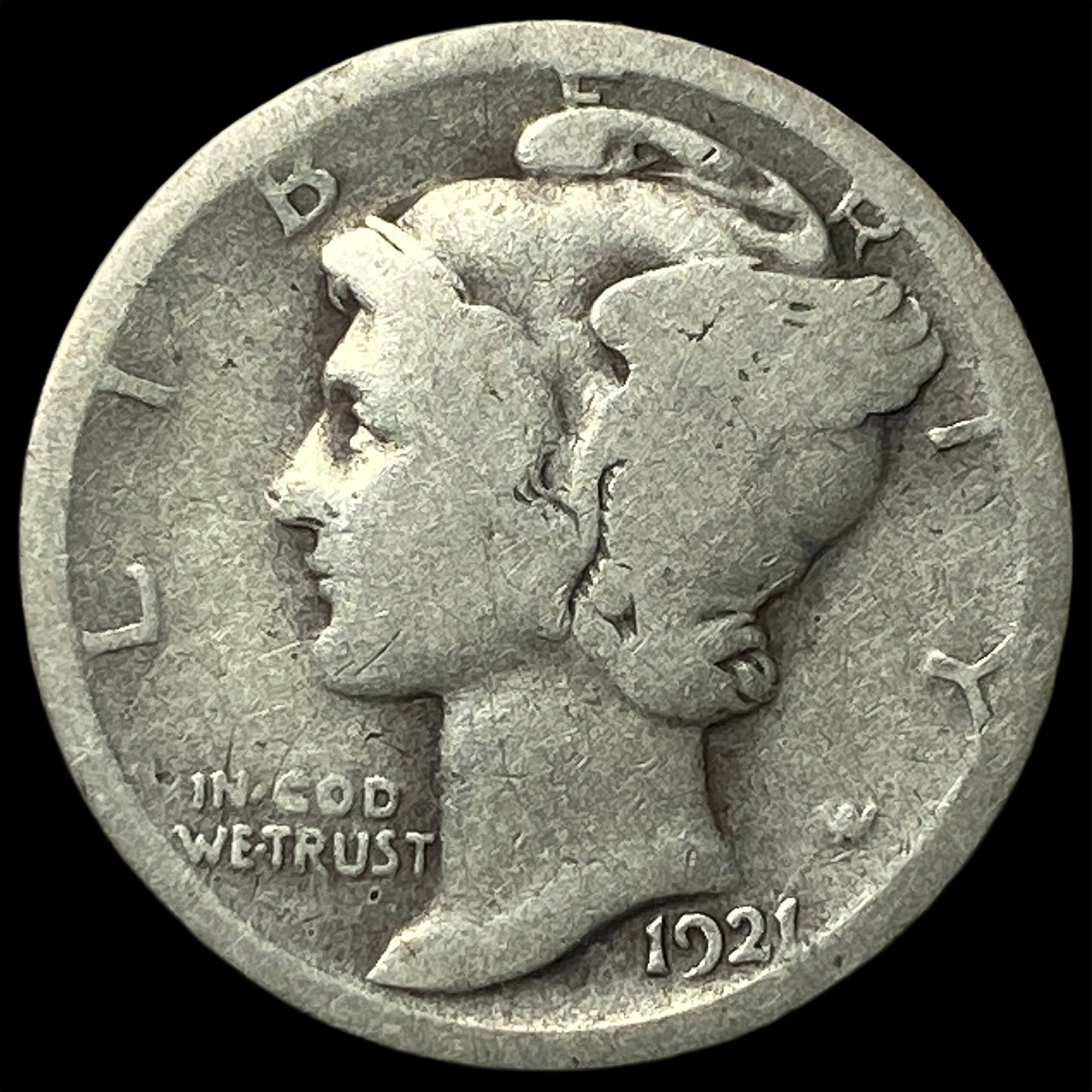 1921 Silver Mercury Dime LIGHTLY CIRCULATED: 1921 Silver Mercury Dime LIGHTLY CIRCULATED