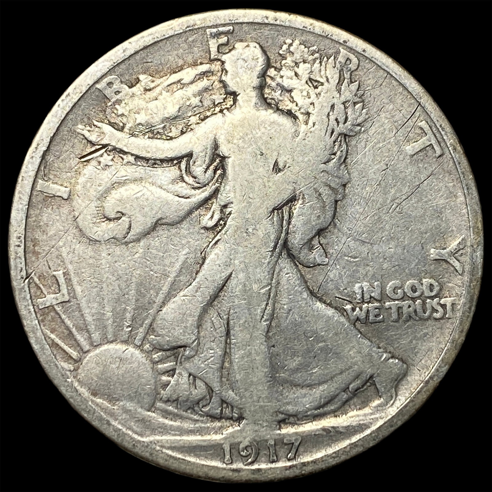 1917-D Reverse Silver Walking Liberty Half Dollar LIGHTLY CIRCULATED (1 of 2)