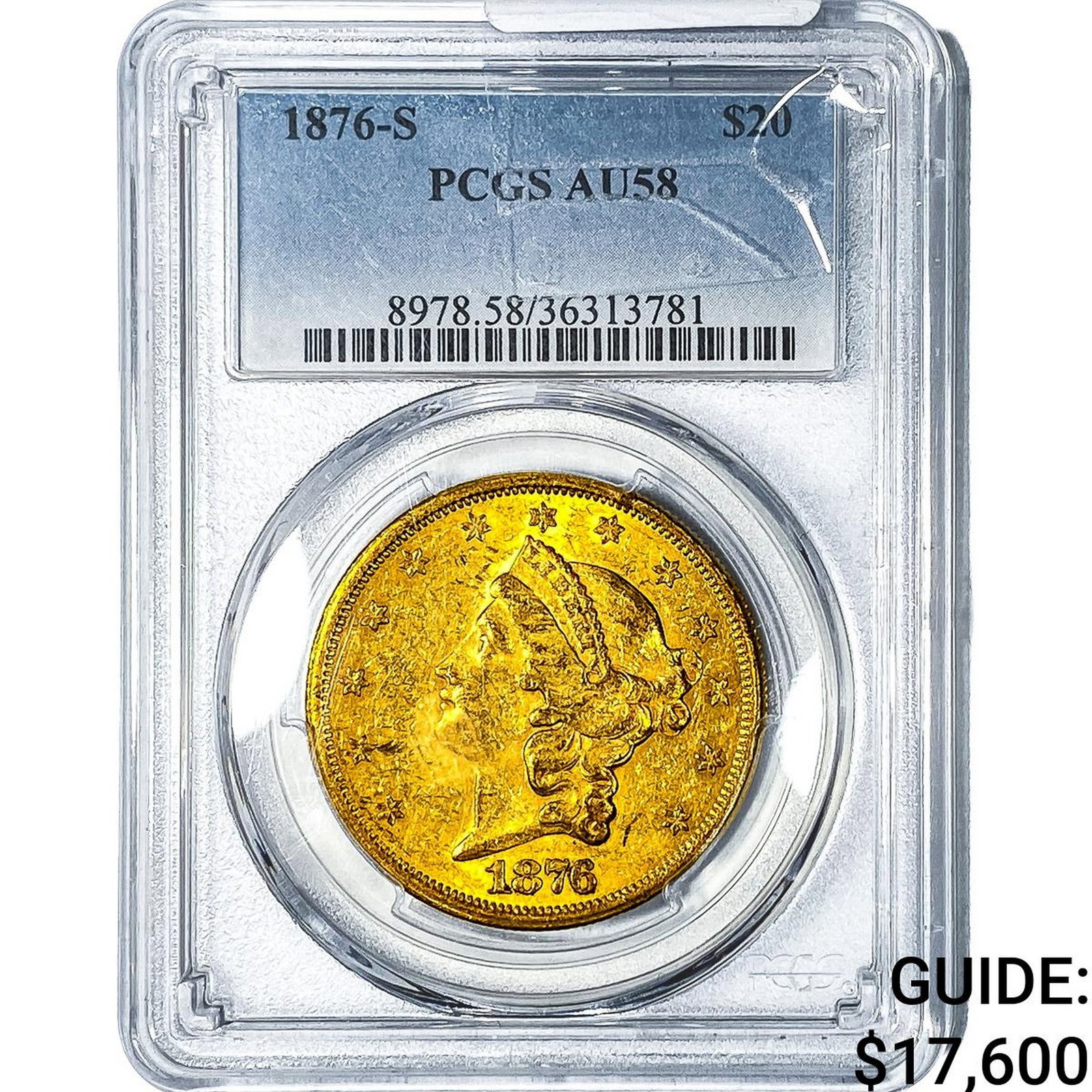 1876-S $20 Gold Double Eagle PCGS AU58 (1 of 4)