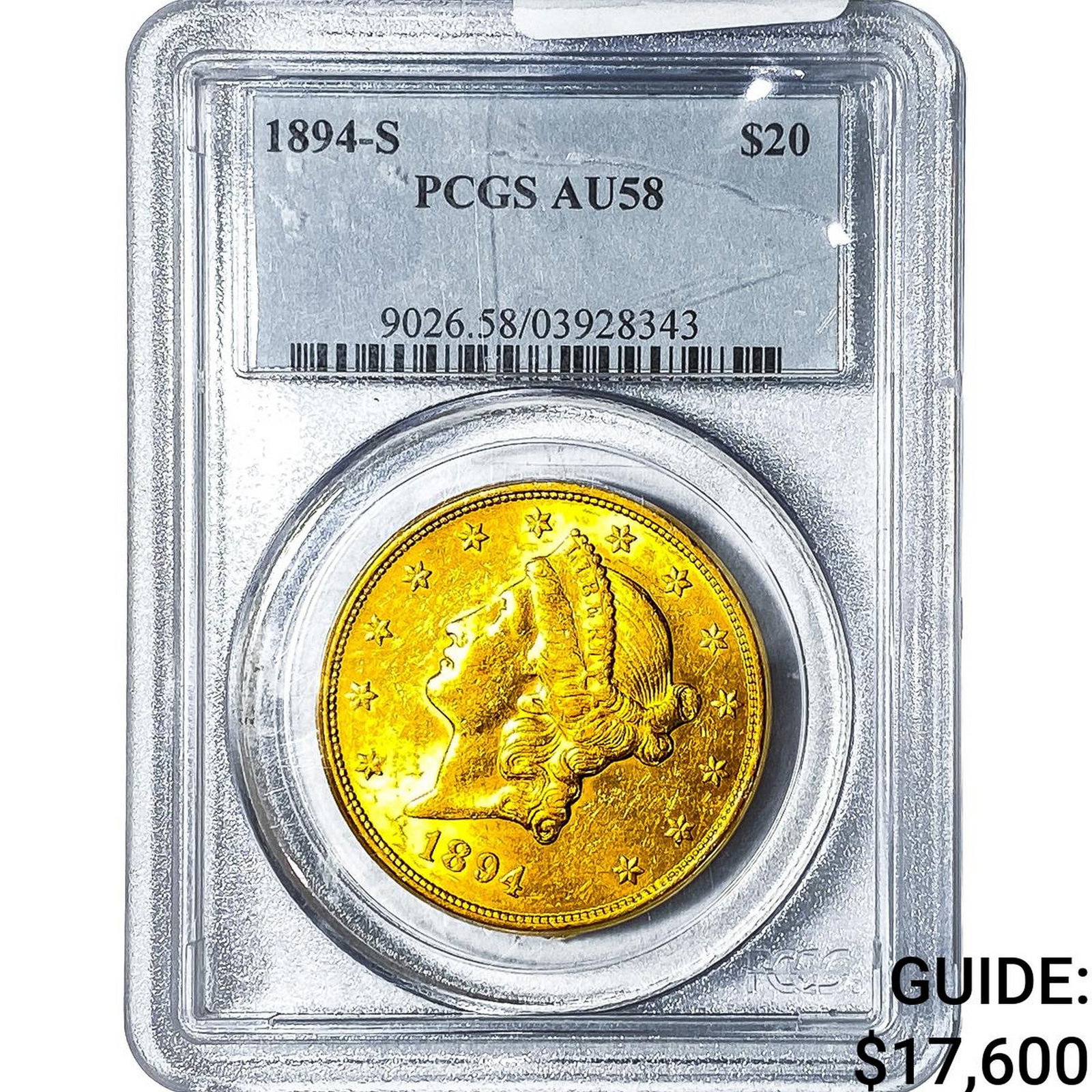 1894-S $20 Gold Double Eagle PCGS AU58: 1894-S $20 Gold Double Eagle PCGS AU58