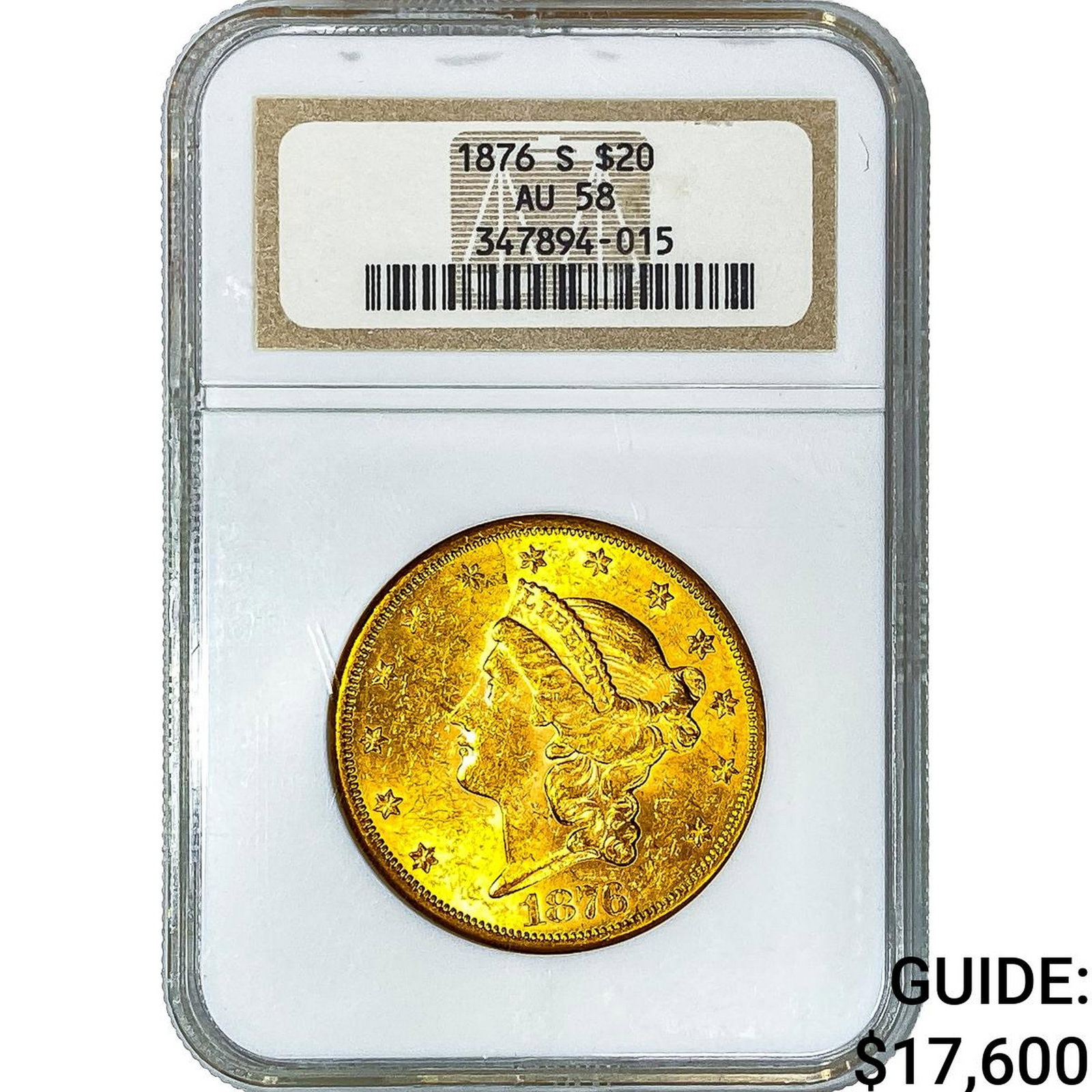 1876 $20 Gold Double Eagle NGC AU58: 1876 $20 Gold Double Eagle NGC AU58