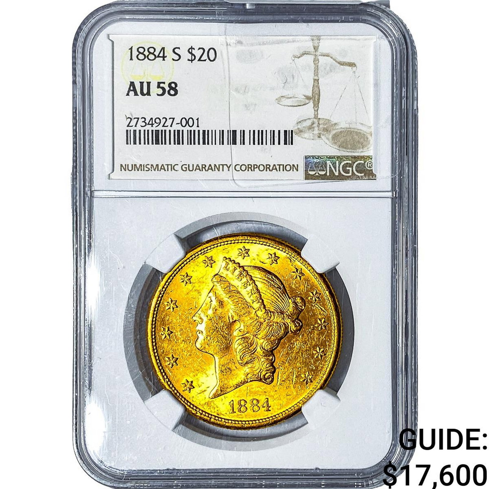 1884-S $20 Gold Double Eagle NGC AU58: 1884-S $20 Gold Double Eagle NGC AU58